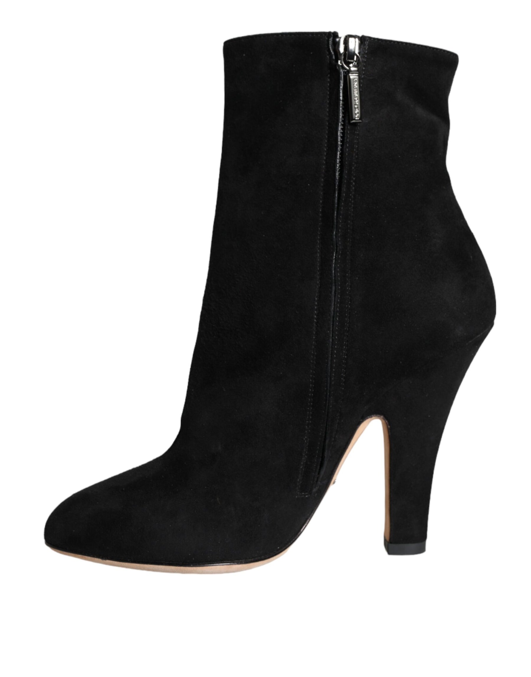 Dolce & Gabbana Black Suede Leather Mid Calf Boots Shoes | Regal Royce