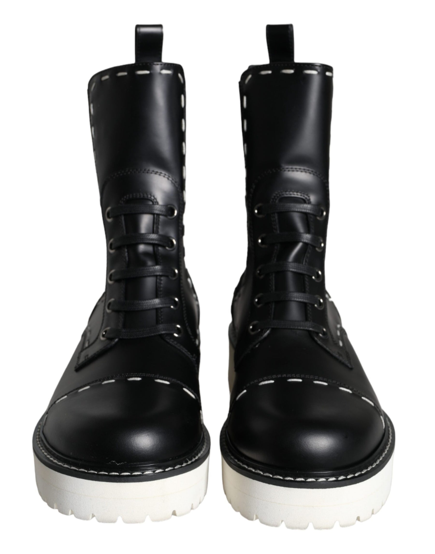 Dolce & Gabbana Black Leather Combat Mid Calf Boots Shoes | Regal Royce