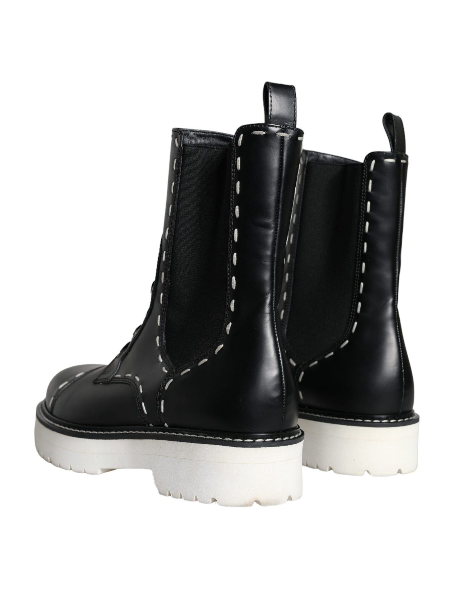 Dolce & Gabbana Black Leather Combat Mid Calf Boots Shoes | Regal Royce