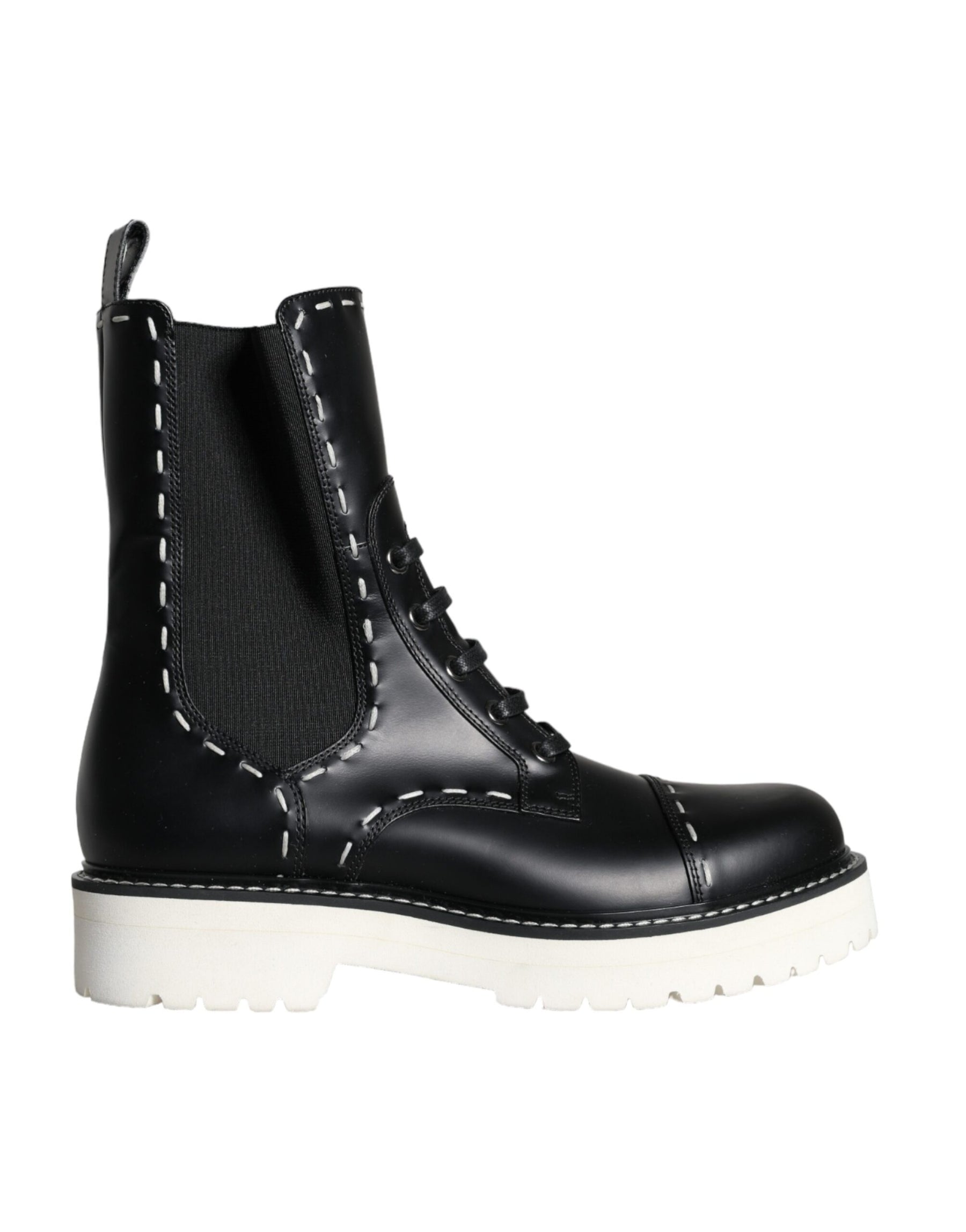 Dolce & Gabbana Black Leather Combat Mid Calf Boots Shoes | Regal Royce