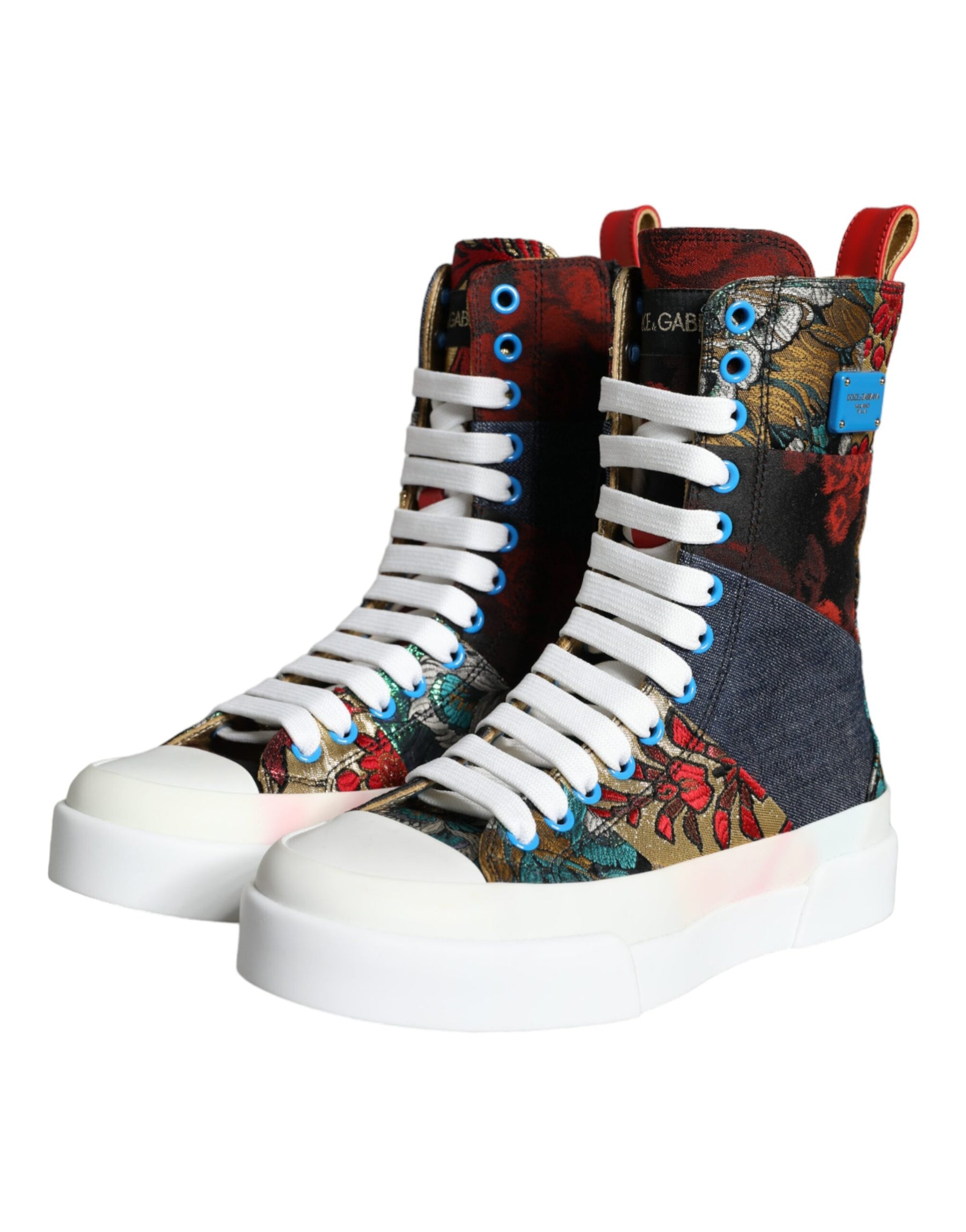 Dolce & Gabbana Multicolor Patchwork Logo High Top Sneakers Shoes | Regal Royce