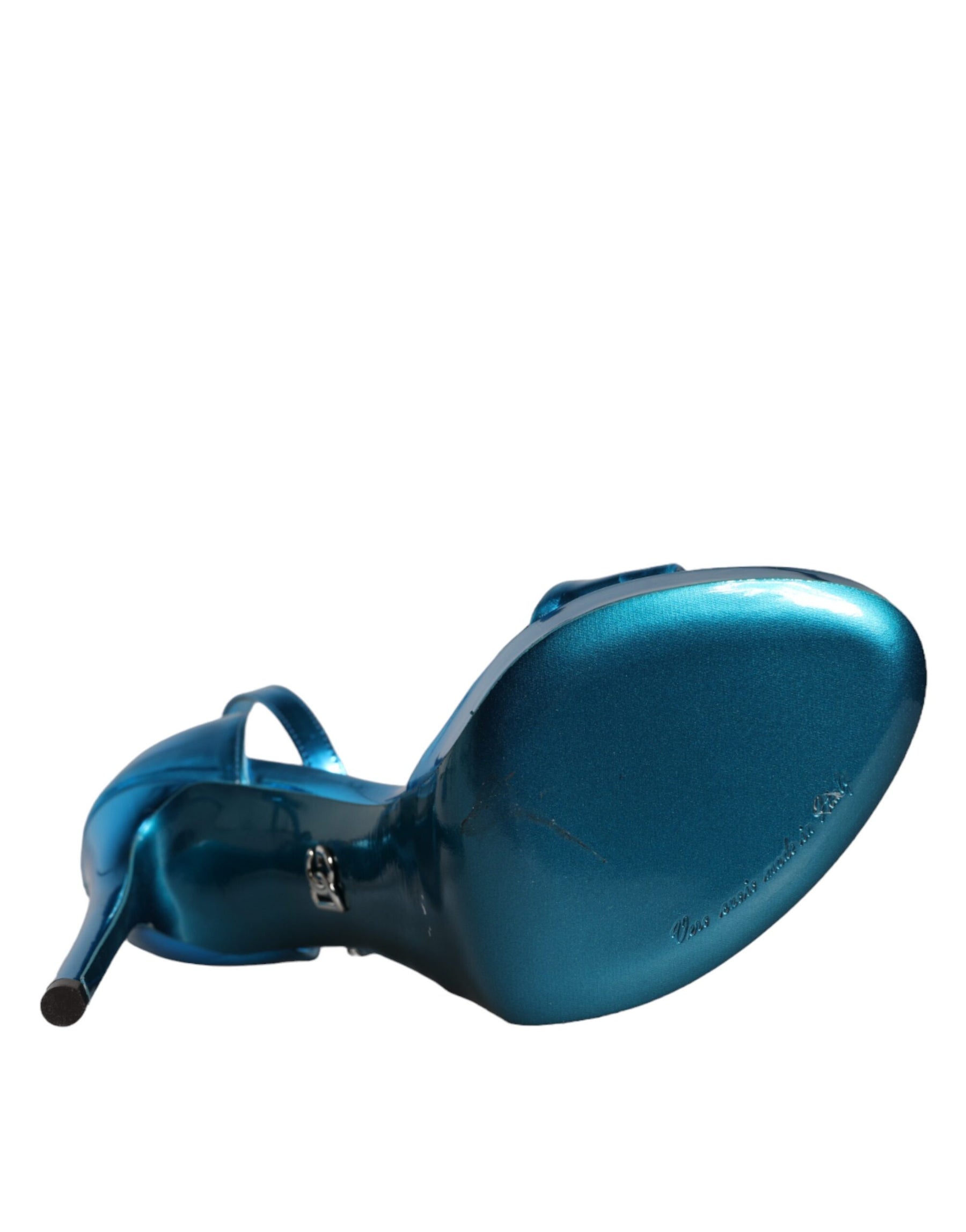 Dolce & Gabbana Metallic Blue Leather Keira Sandals Shoes | Regal Royce