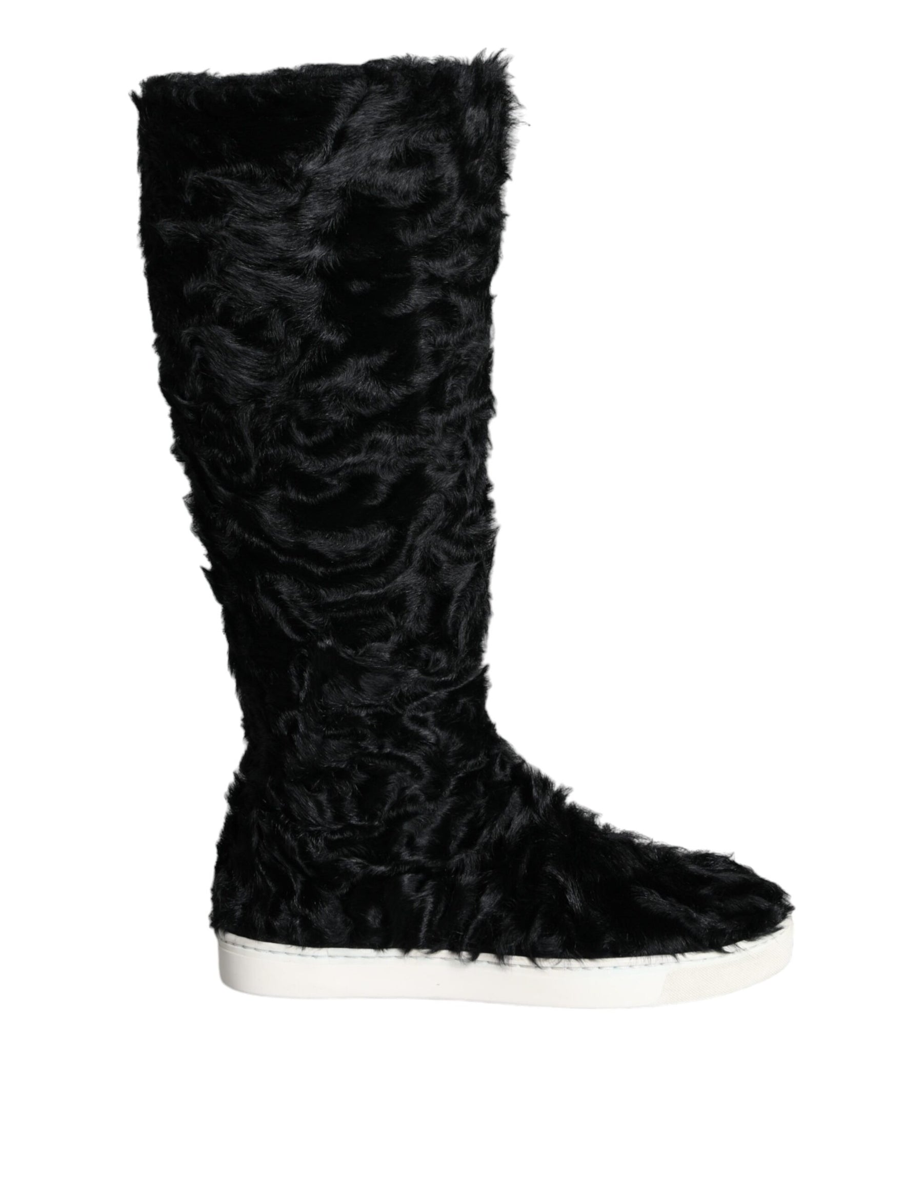 Dolce & Gabbana Black Xiangao Lamb Fur Leather Boots Shoes | Regal Royce