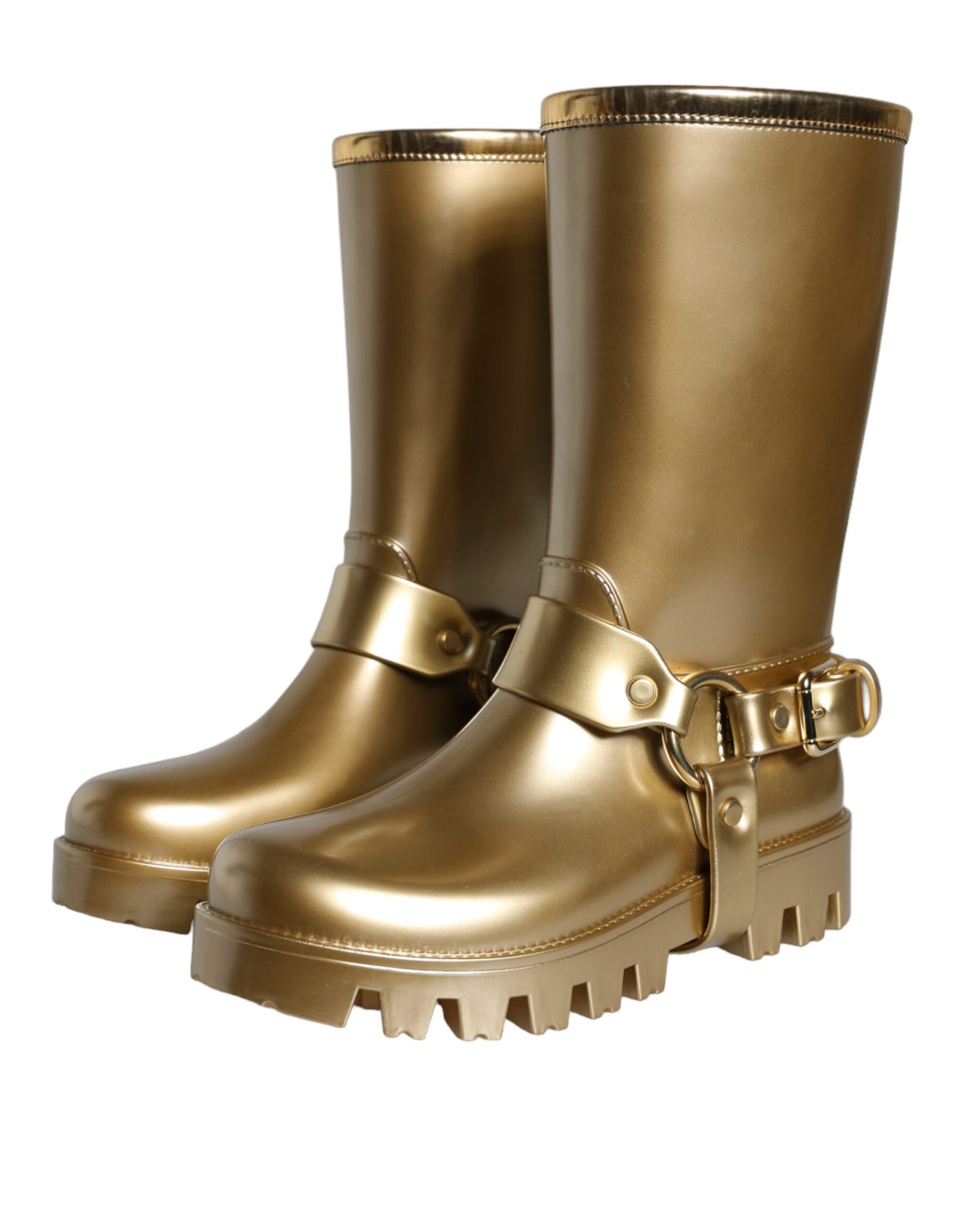 Dolce & Gabbana Metallic Gold Rubber PVC Rain Boots Shoes | Regal Royce