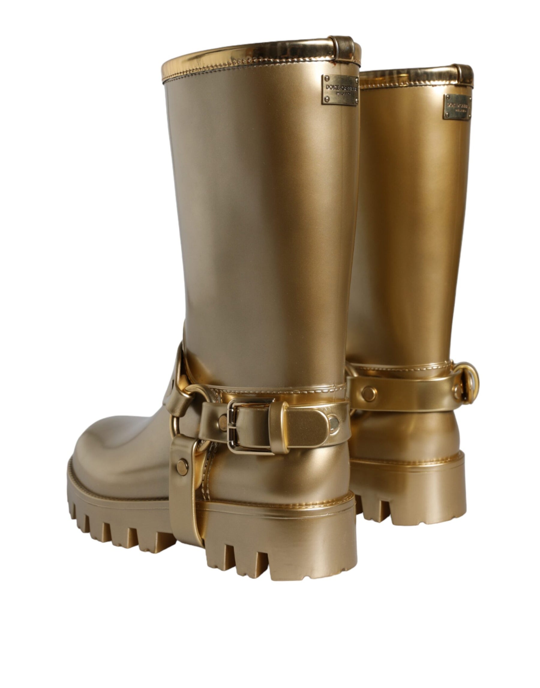 Dolce & Gabbana Metallic Gold Rubber PVC Rain Boots Shoes | Regal Royce