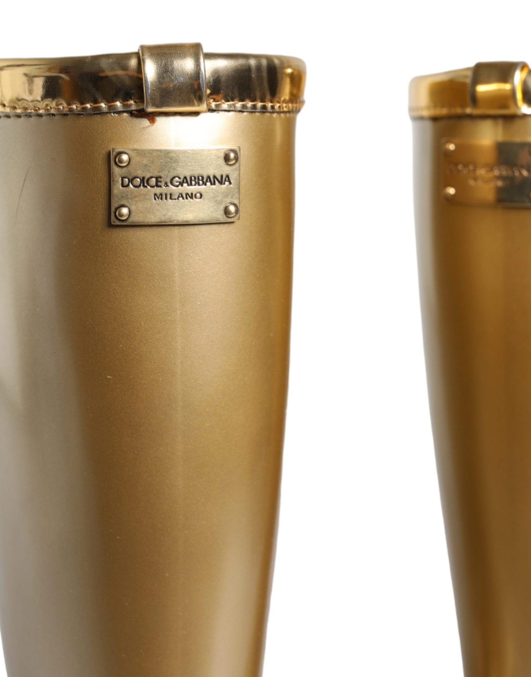 Dolce & Gabbana Metallic Gold Rubber PVC Rain Boots Shoes | Regal Royce