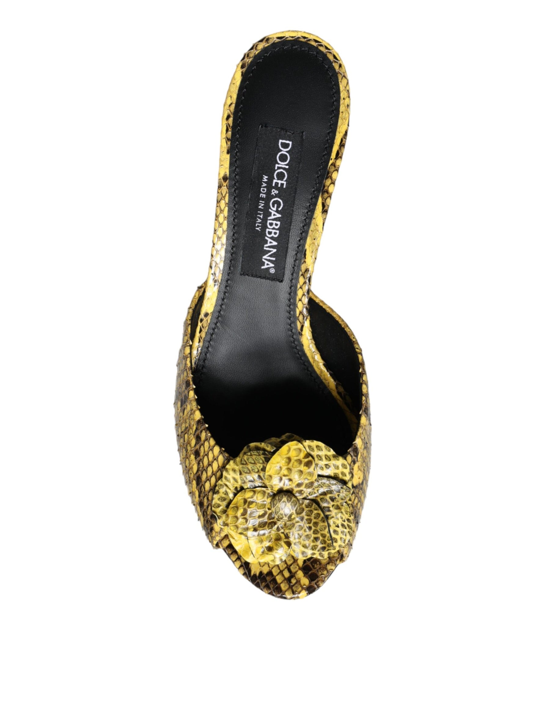 Dolce & Gabbana Yellow Leather Block Heels Slides Shoes | Regal Royce