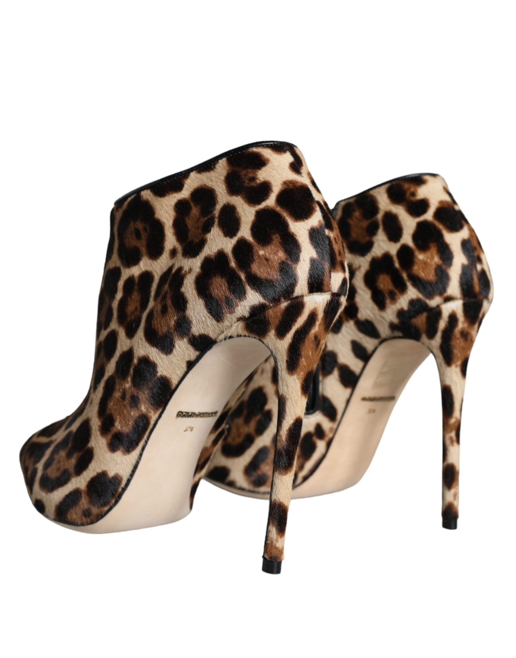 Dolce & Gabbana Brown Leopard Calf Fur Heels Ankle Boots Shoes | Regal Royce
