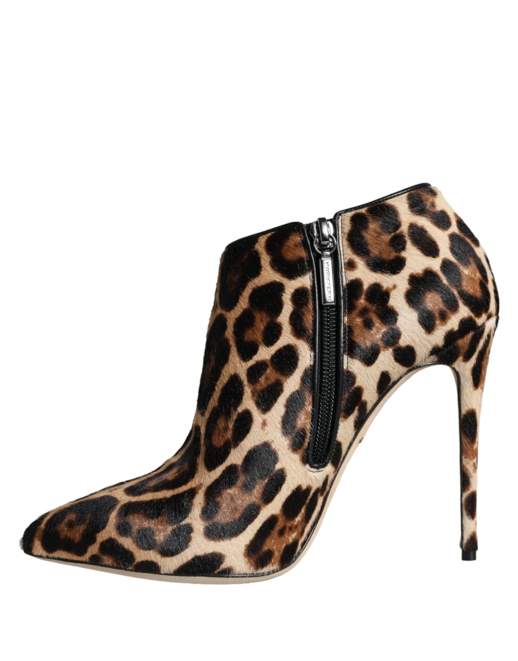 Dolce & Gabbana Brown Leopard Calf Fur Heels Ankle Boots Shoes | Regal Royce