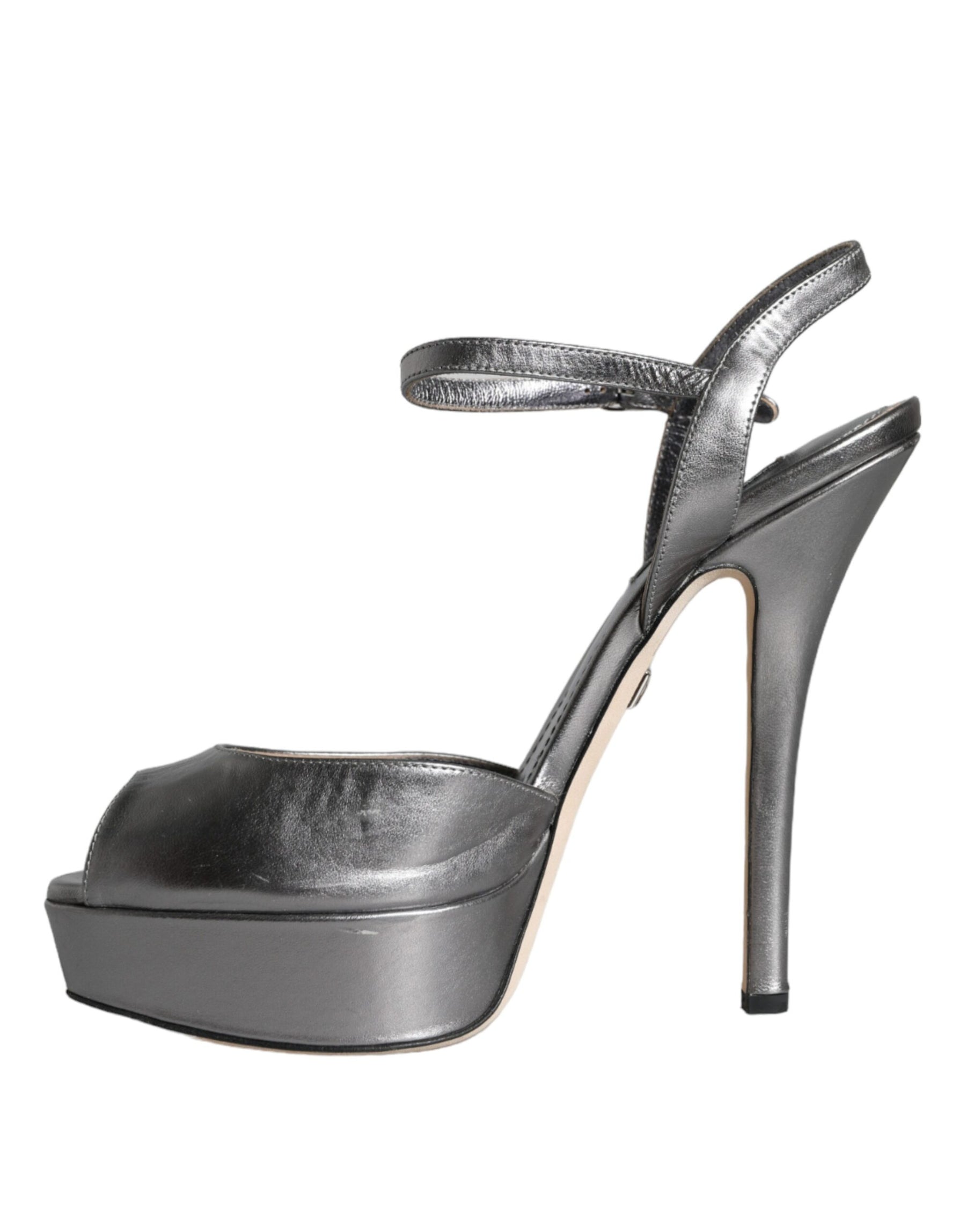 Dolce & Gabbana Metallic Silver Leather Keira Platform Sandals Shoes | Regal Royce