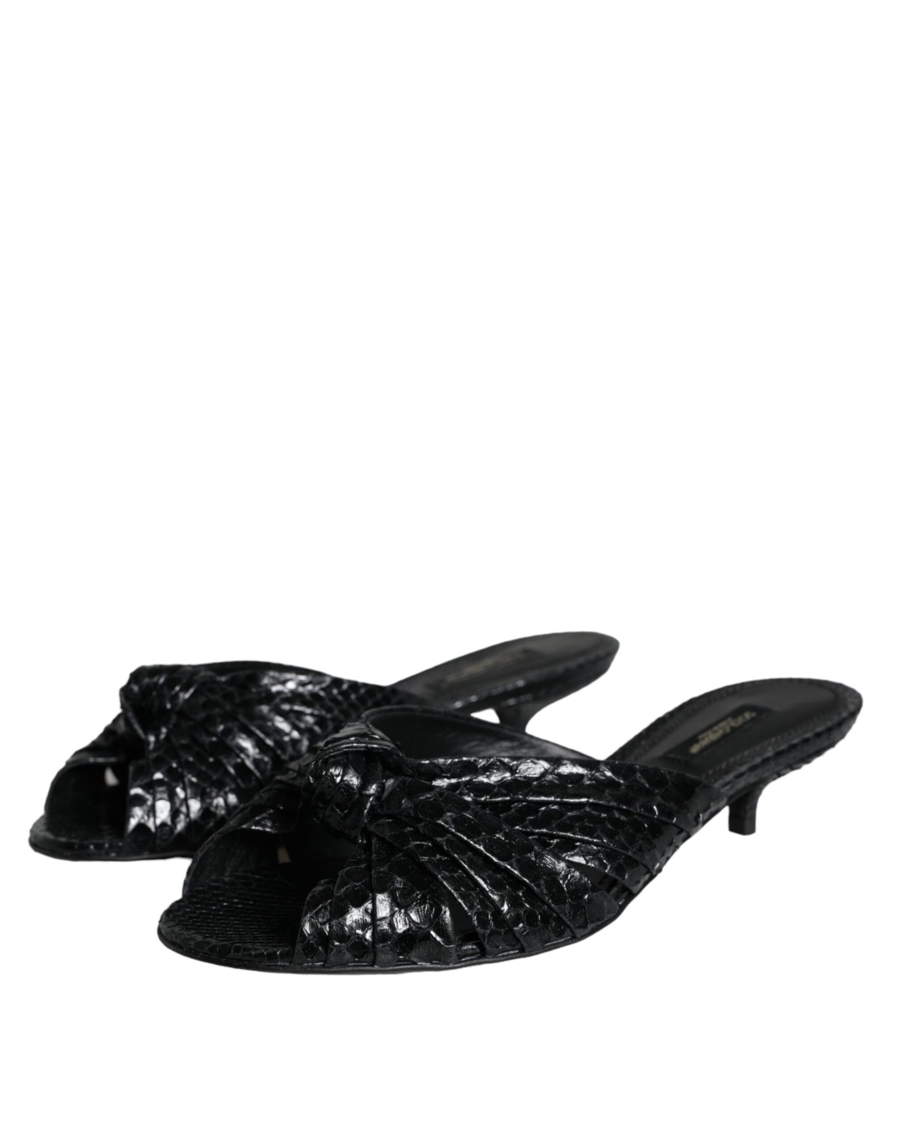 Dolce & Gabbana Black Leather Heels Slides Sandals Shoes | Regal Royce