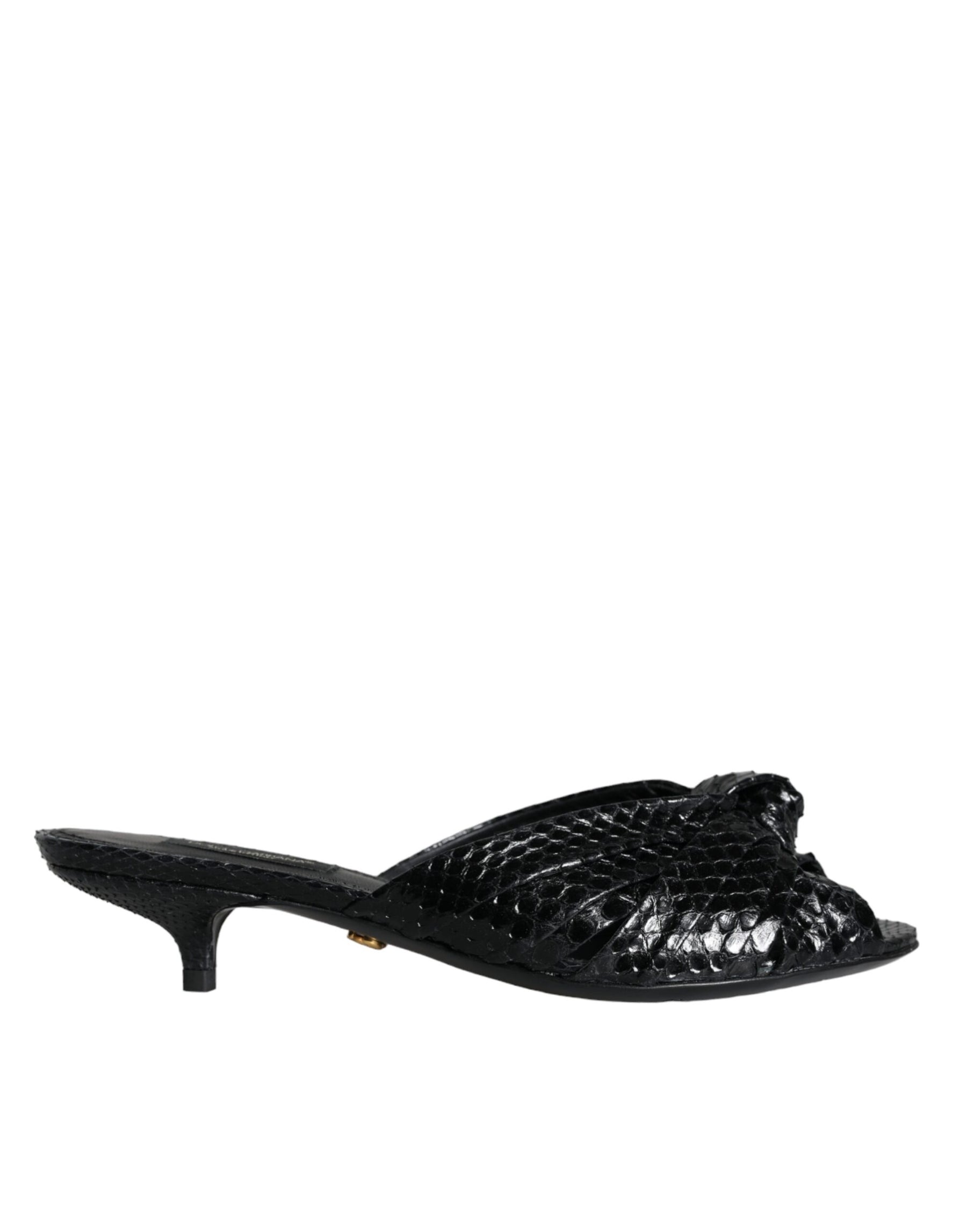Dolce & Gabbana Black Leather Heels Slides Sandals Shoes | Regal Royce