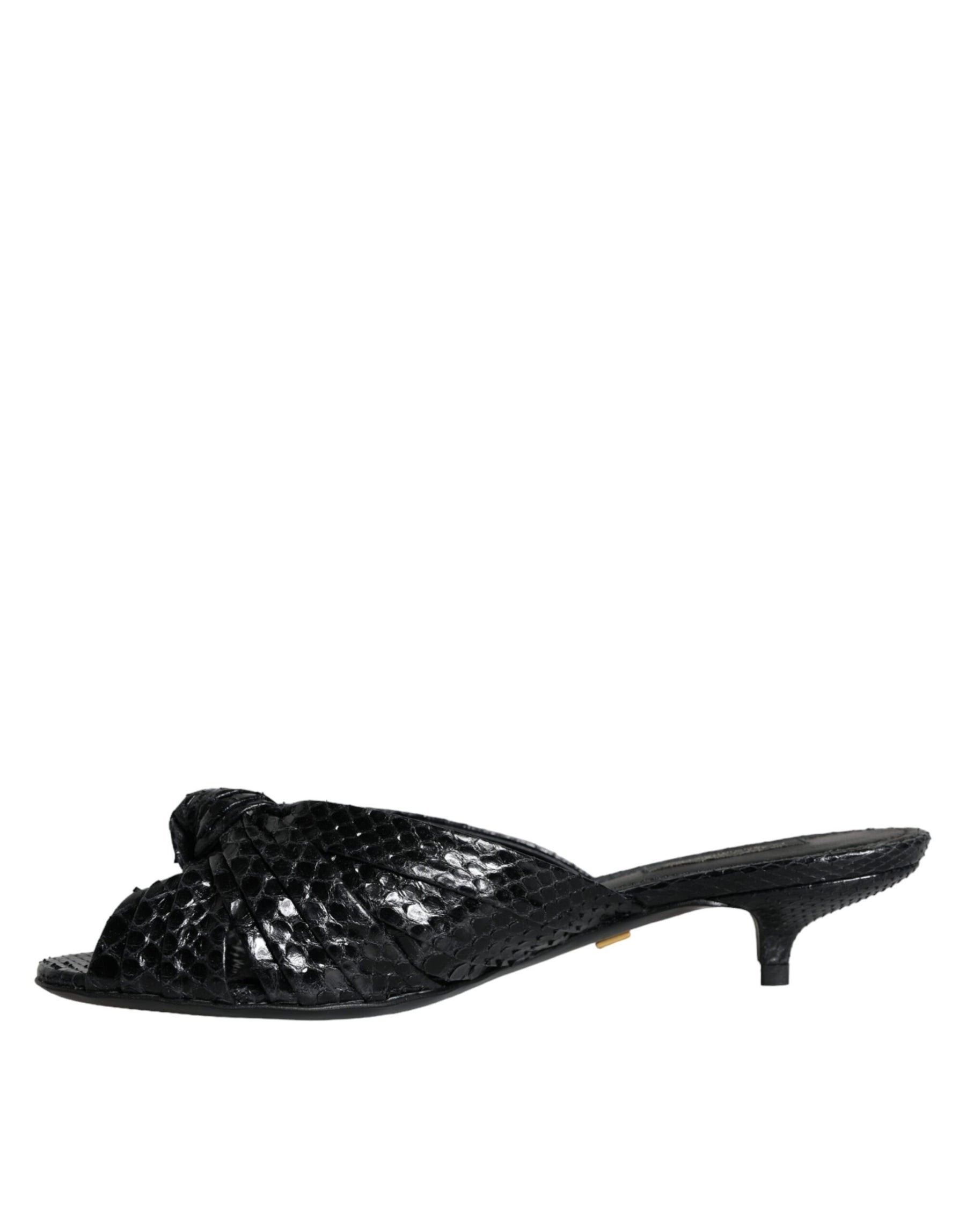 Dolce & Gabbana Black Leather Heels Slides Sandals Shoes | Regal Royce