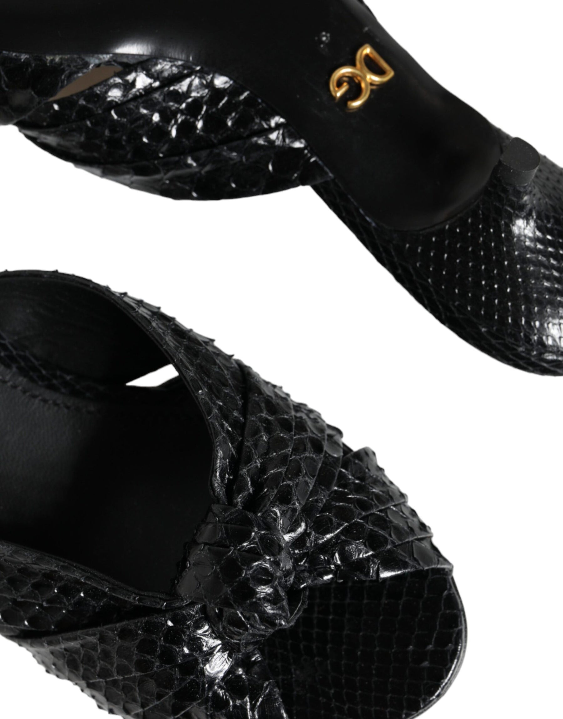 Dolce & Gabbana Black Leather Heels Slides Sandals Shoes | Regal Royce