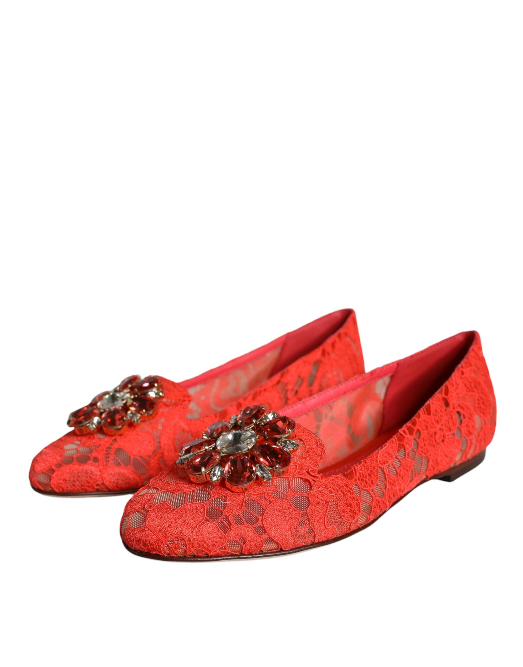 Dolce & Gabbana Coral Lace Crystal Ballet Flats Loafers Shoes | Regal Royce
