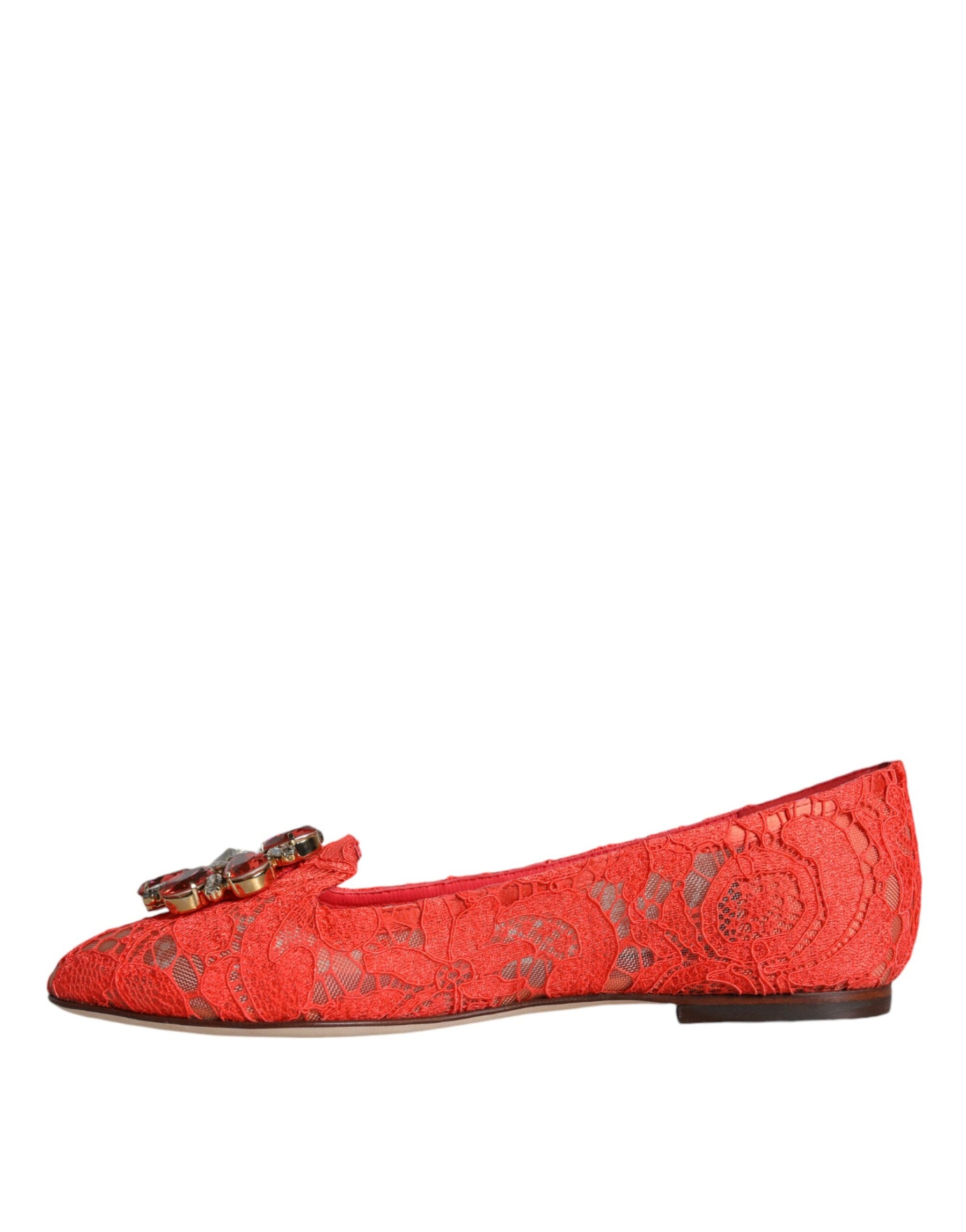 Dolce & Gabbana Coral Lace Crystal Ballet Flats Loafers Shoes | Regal Royce