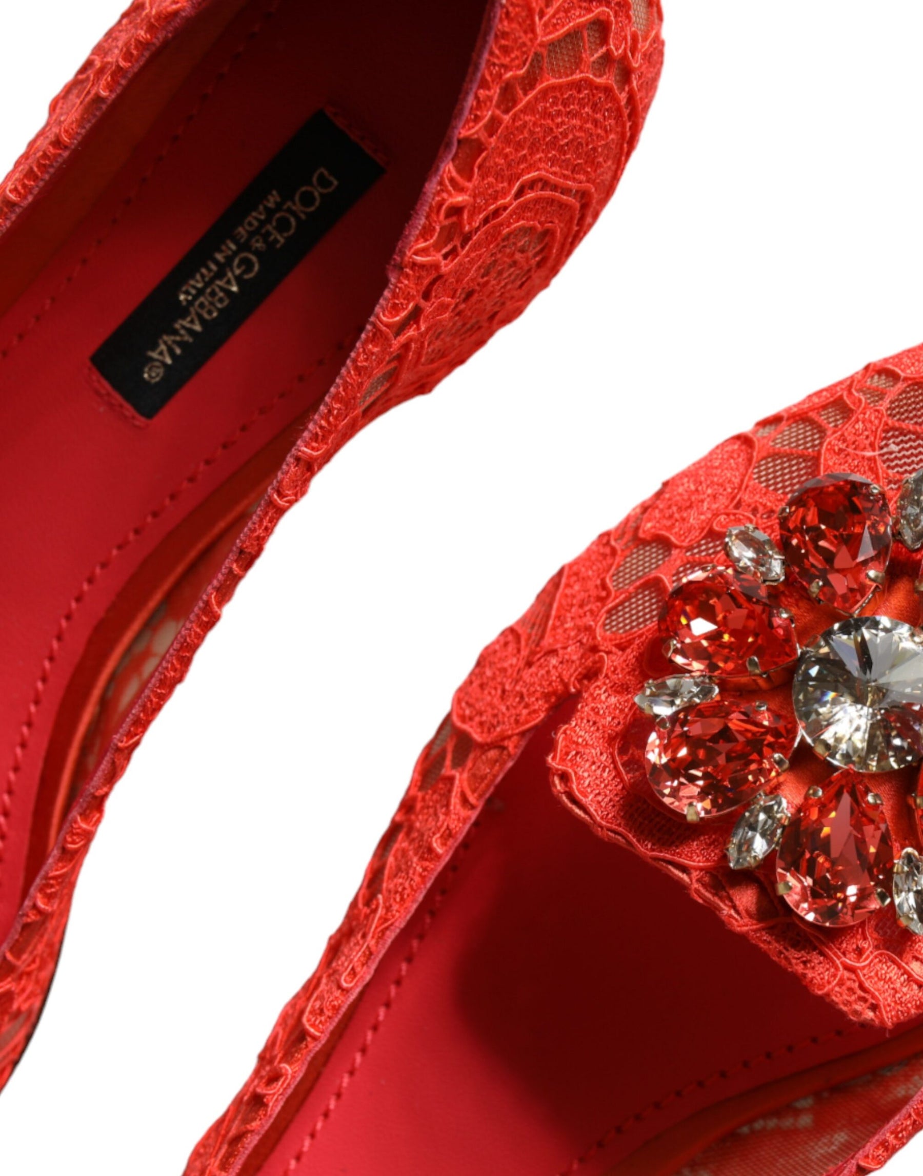 Dolce & Gabbana Coral Lace Crystal Ballet Flats Loafers Shoes | Regal Royce