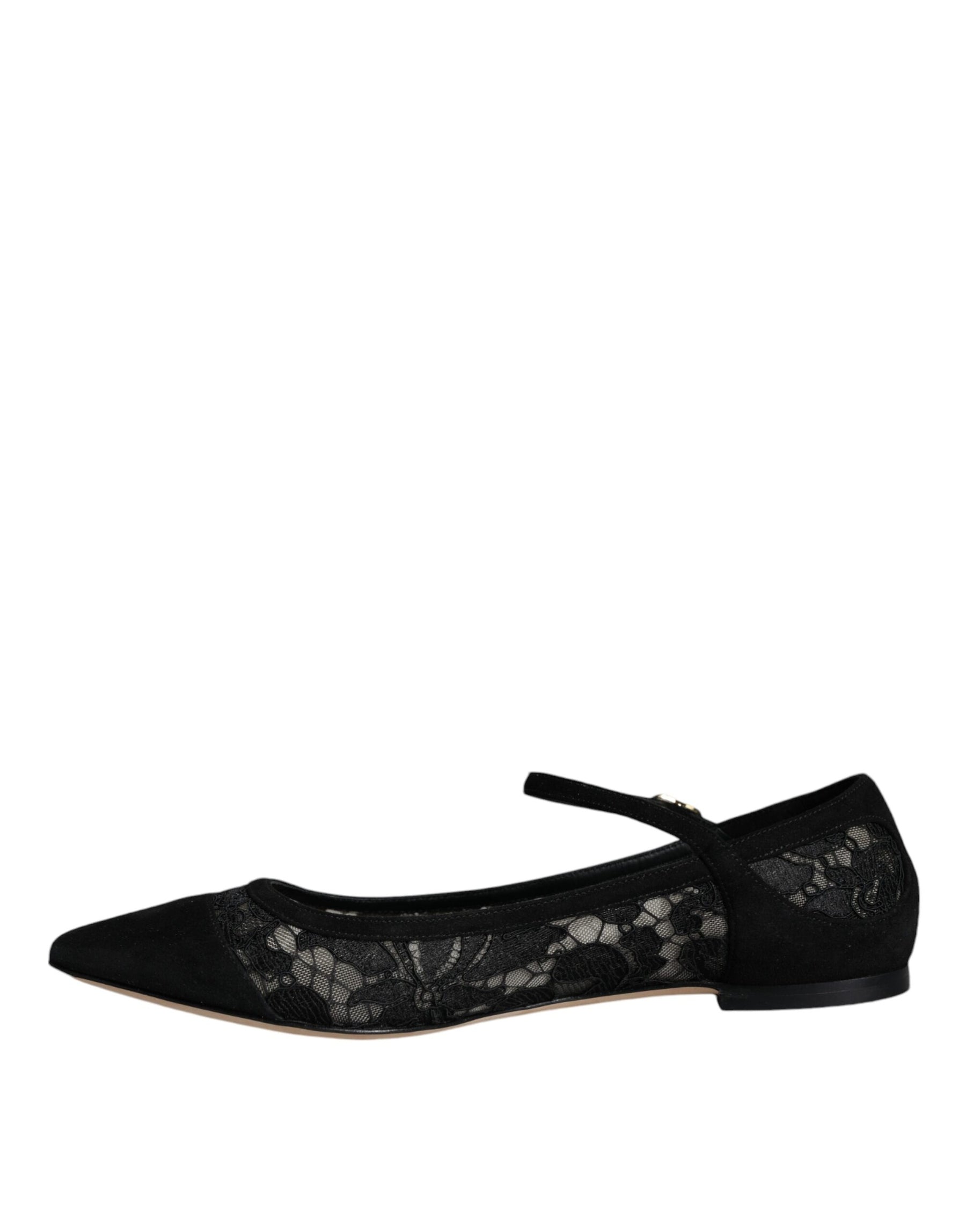 Dolce & Gabbana Black Taormina Lace Bellucci Flats Shoes | Regal Royce