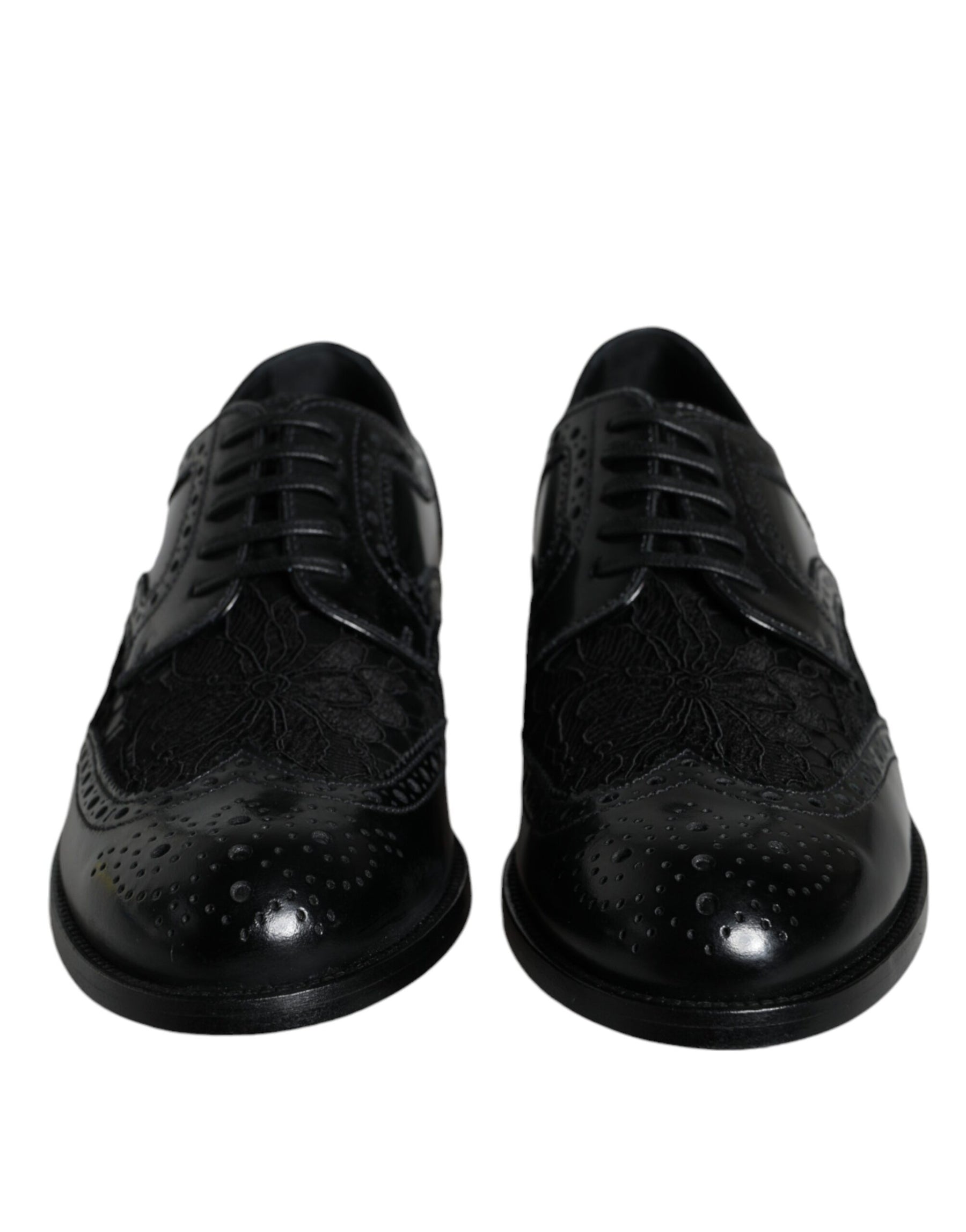 Dolce & Gabbana Black Leather Floral Lace Dress Formal Shoes | Regal Royce