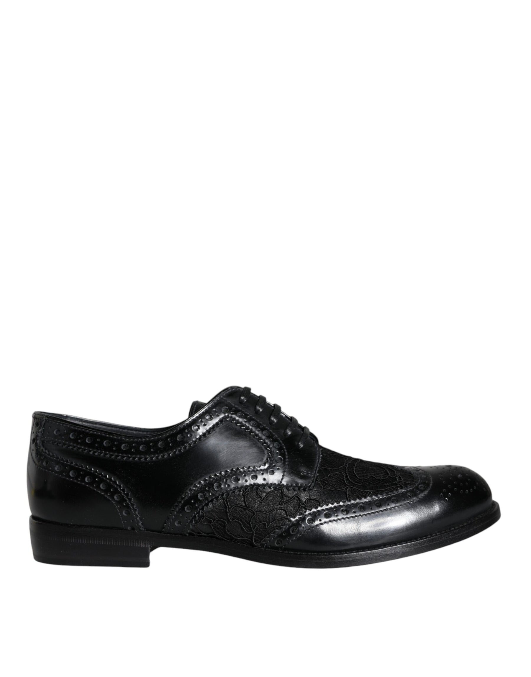 Dolce & Gabbana Black Leather Floral Lace Dress Formal Shoes | Regal Royce