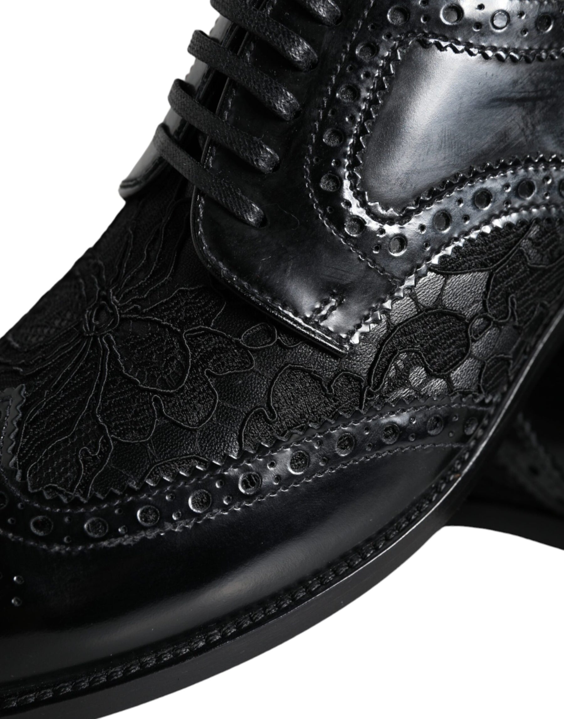 Dolce & Gabbana Black Leather Floral Lace Dress Formal Shoes | Regal Royce