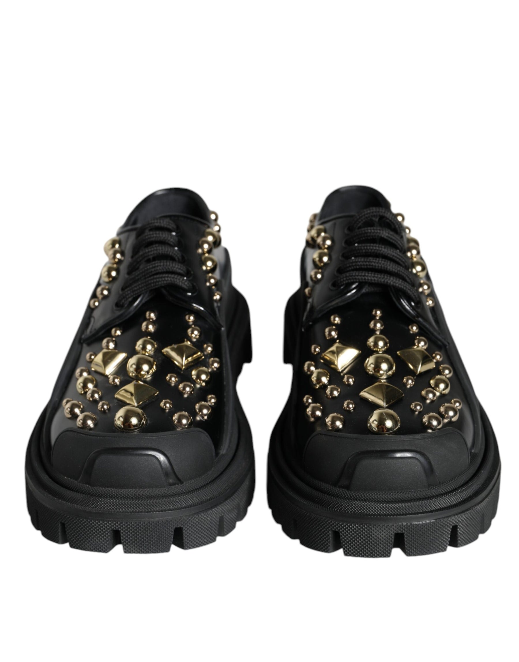 Dolce & Gabbana Black Leather Trekking Derby Embellished Shoes | Regal Royce