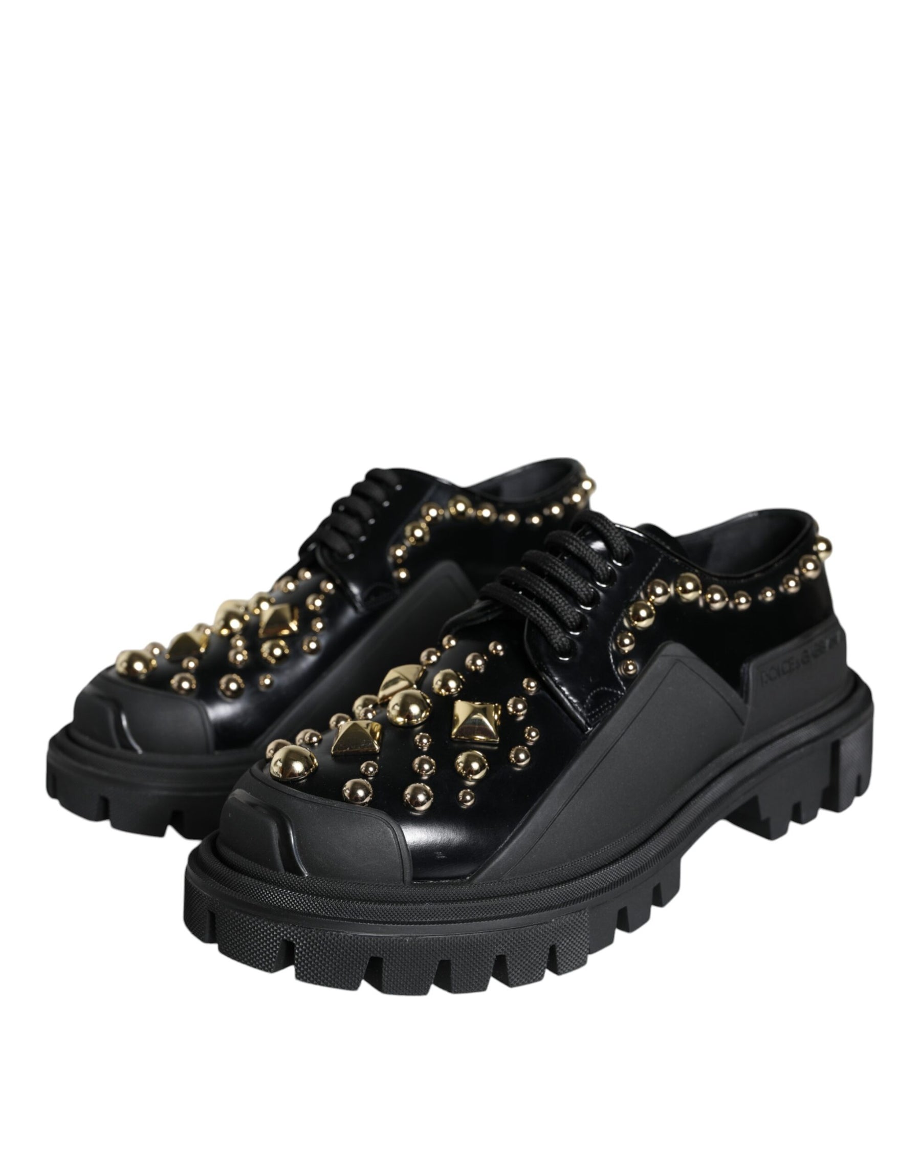 Dolce & Gabbana Black Leather Trekking Derby Embellished Shoes | Regal Royce