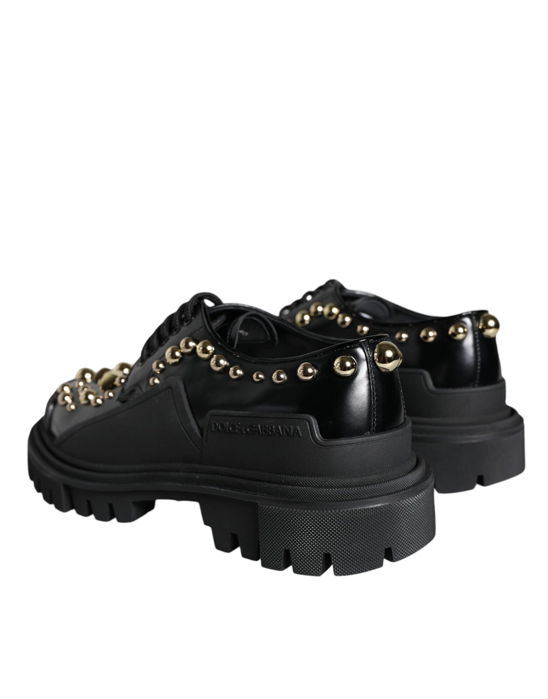 Dolce & Gabbana Black Leather Trekking Derby Embellished Shoes | Regal Royce