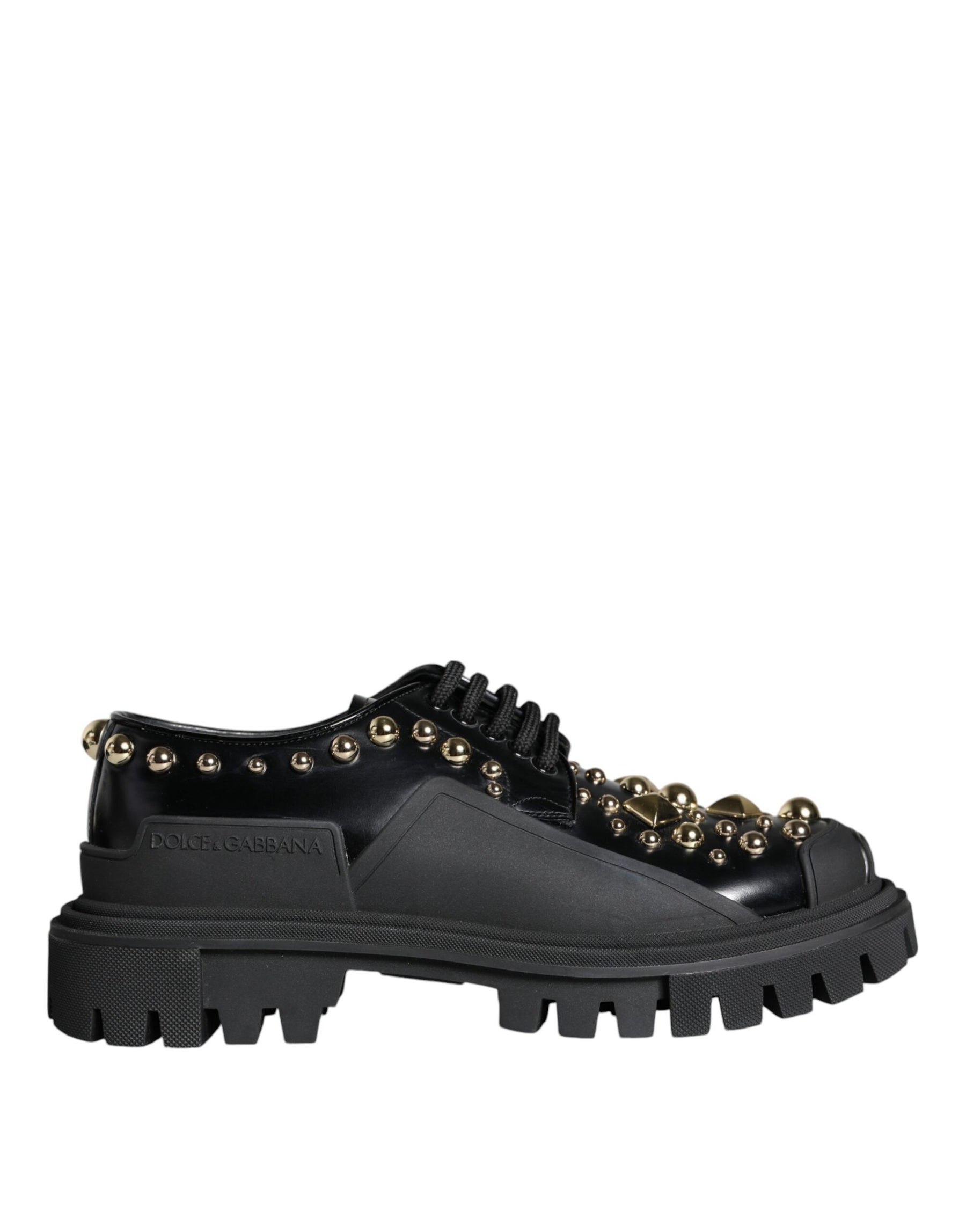 Dolce & Gabbana Black Leather Trekking Derby Embellished Shoes | Regal Royce