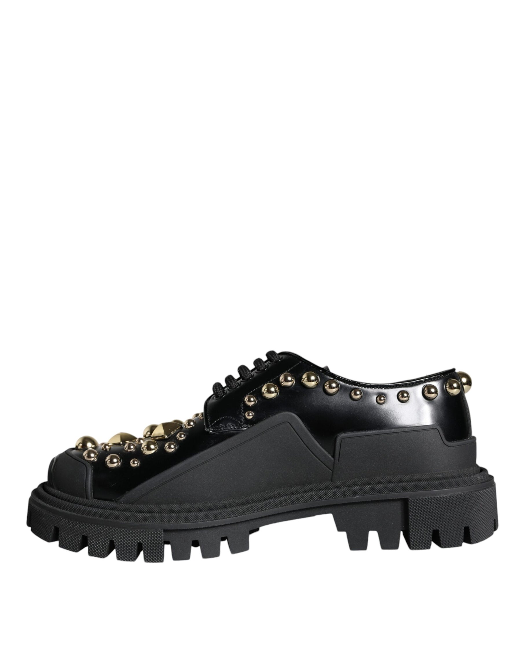 Dolce & Gabbana Black Leather Trekking Derby Embellished Shoes | Regal Royce