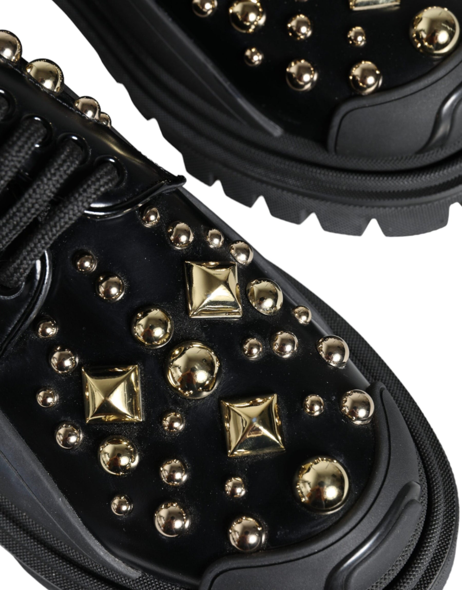 Dolce & Gabbana Black Leather Trekking Derby Embellished Shoes | Regal Royce