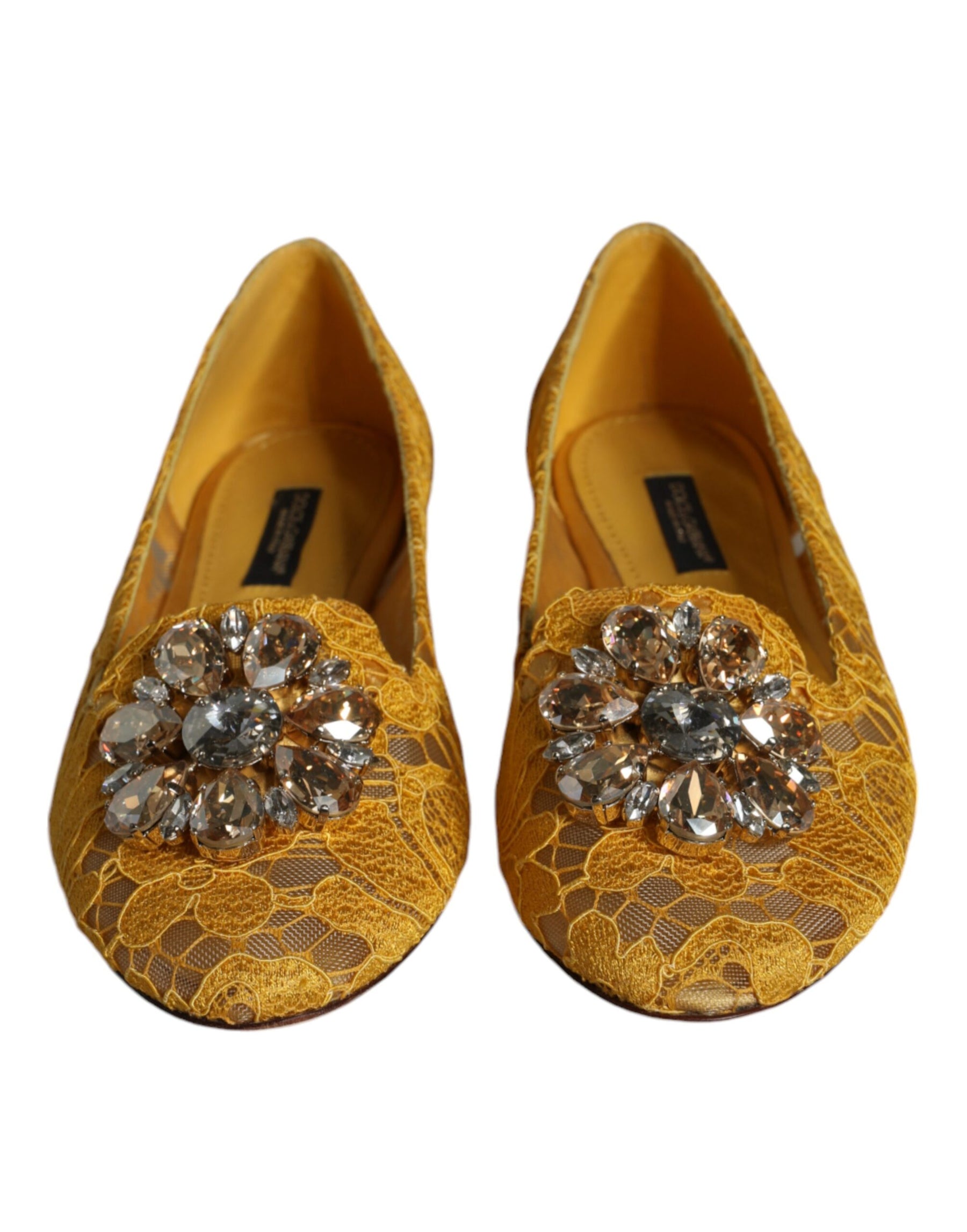 Dolce & Gabbana Mustard Lace Crystal Ballet Flats Loafer Shoes | Regal Royce
