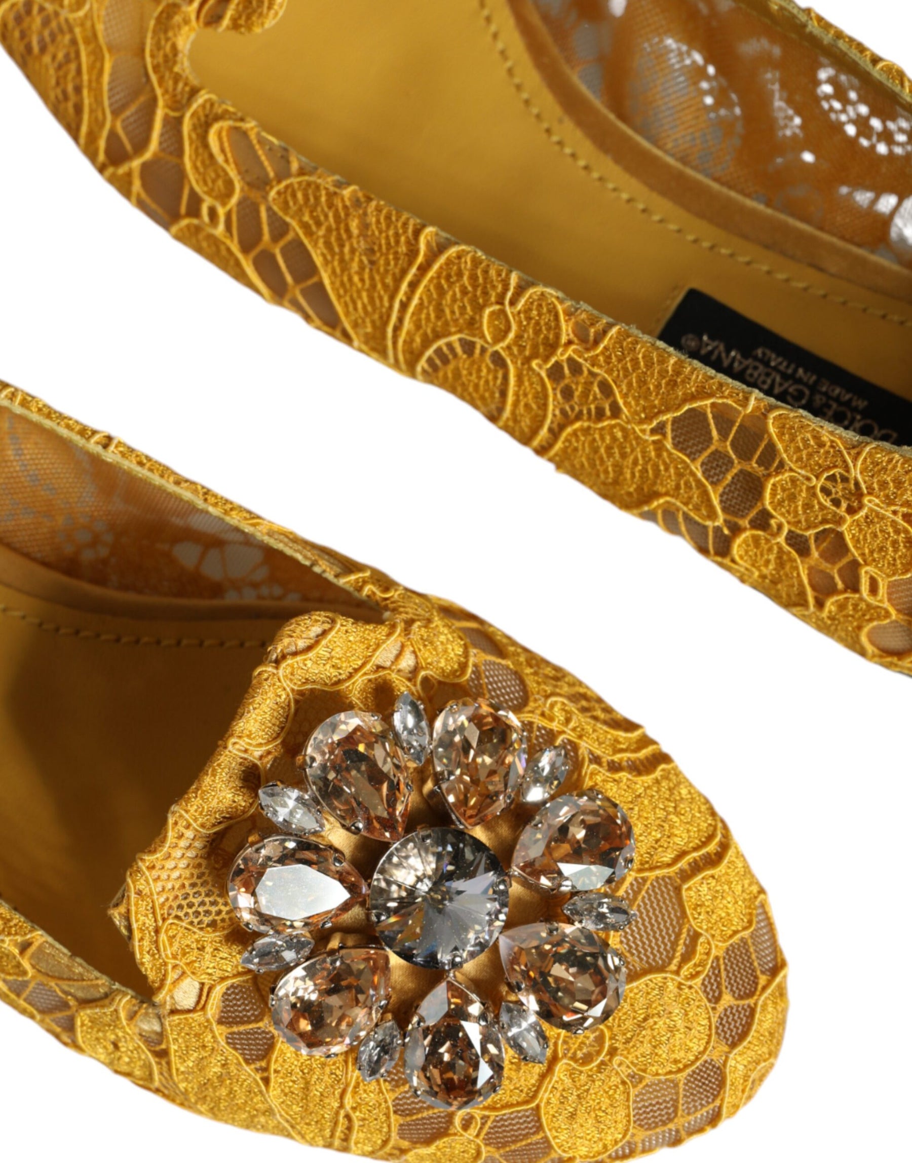 Dolce & Gabbana Mustard Lace Crystal Ballet Flats Loafer Shoes | Regal Royce