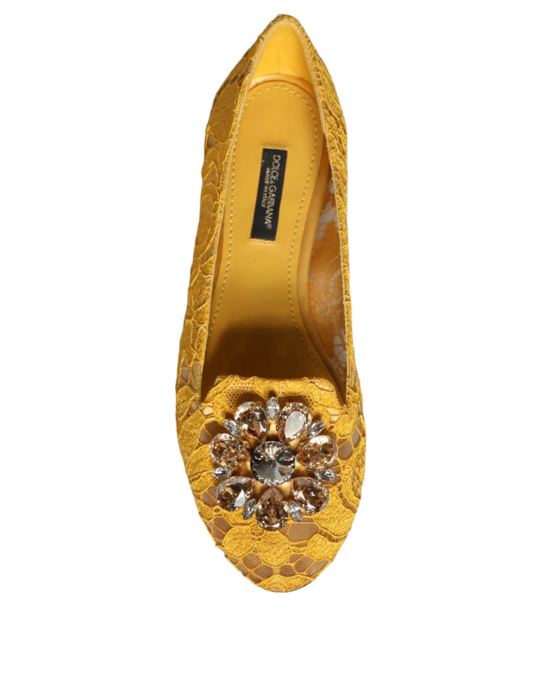 Dolce & Gabbana Mustard Lace Crystal Ballet Flats Loafer Shoes | Regal Royce
