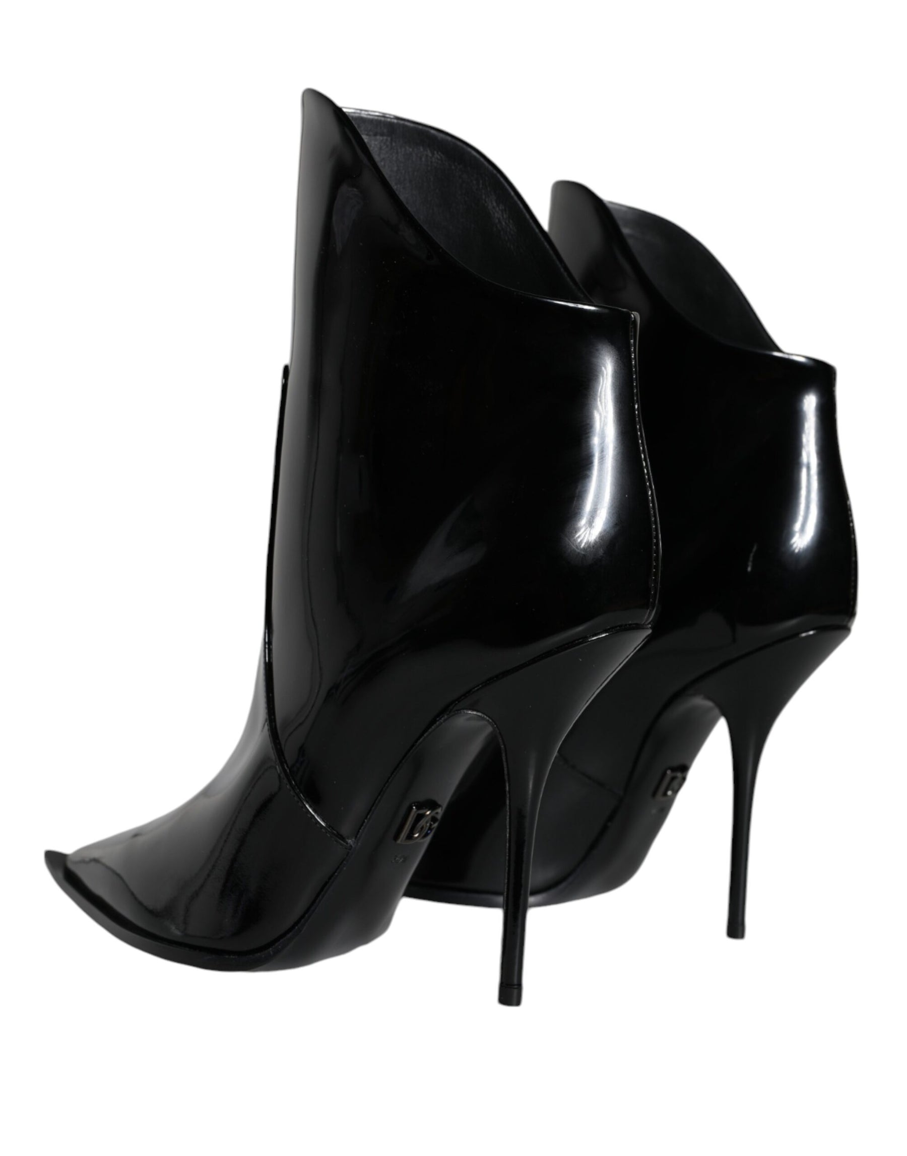 Dolce & Gabbana Black Patent Leather Pointed Ankle Boots Shoes | Regal Royce