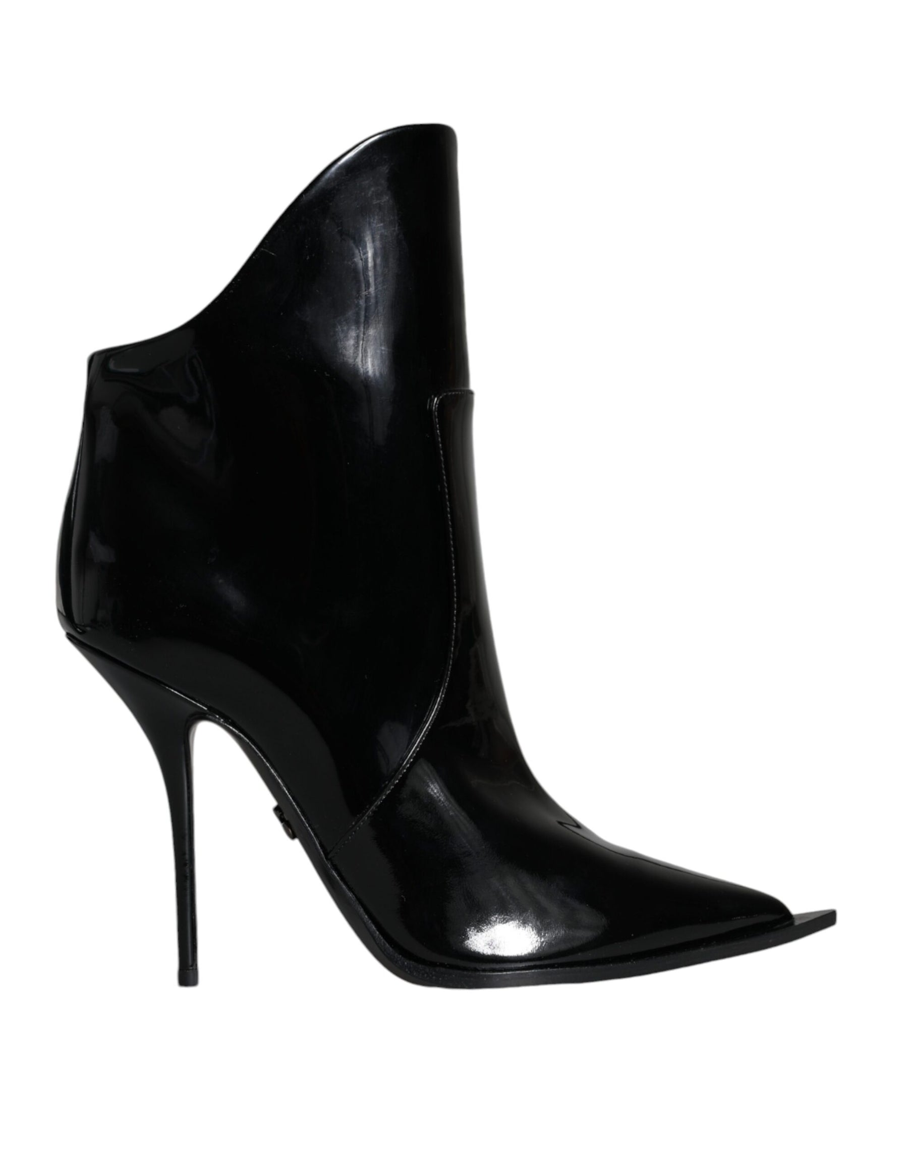 Dolce & Gabbana Black Patent Leather Pointed Ankle Boots Shoes | Regal Royce