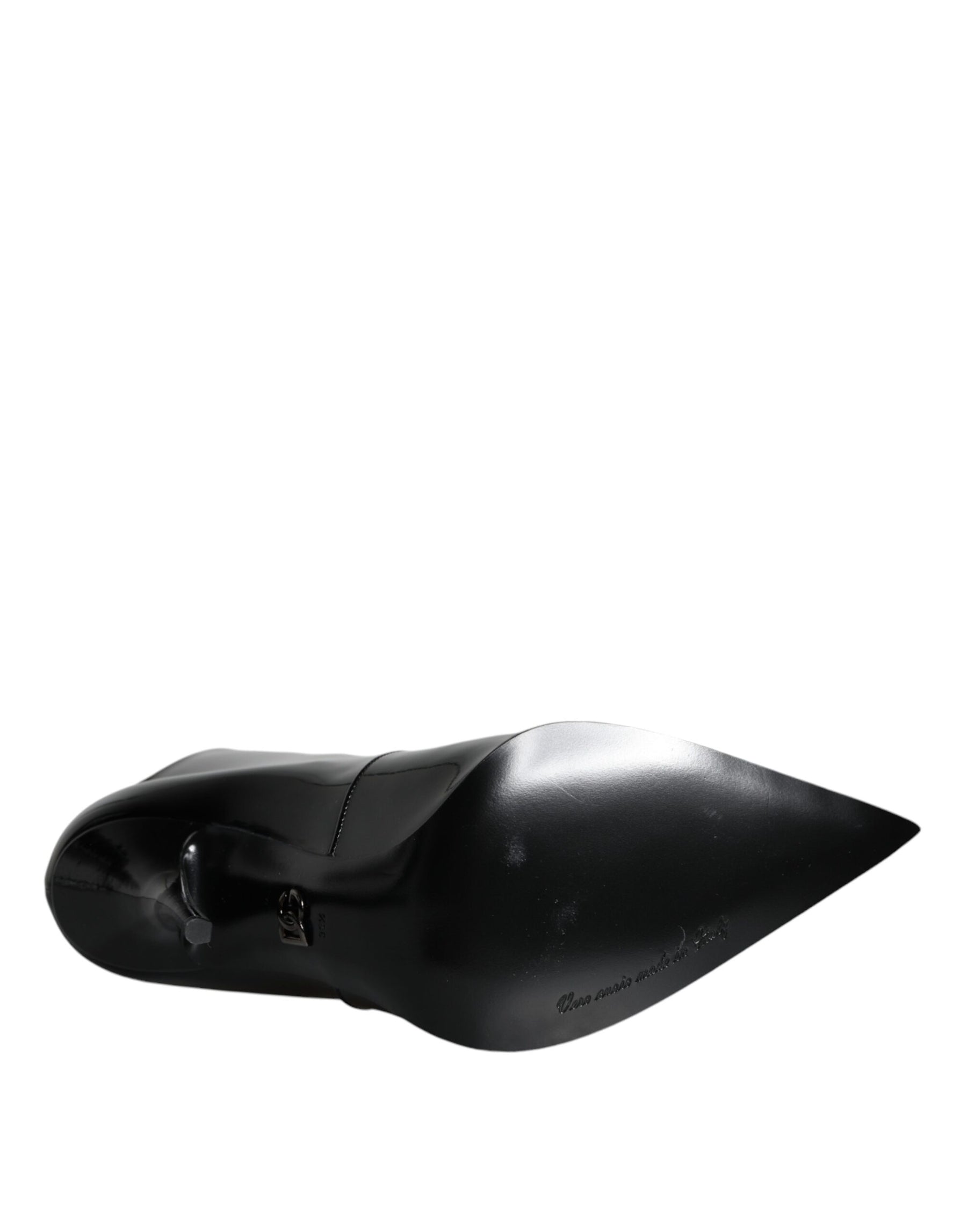 Dolce & Gabbana Black Patent Leather Pointed Ankle Boots Shoes | Regal Royce
