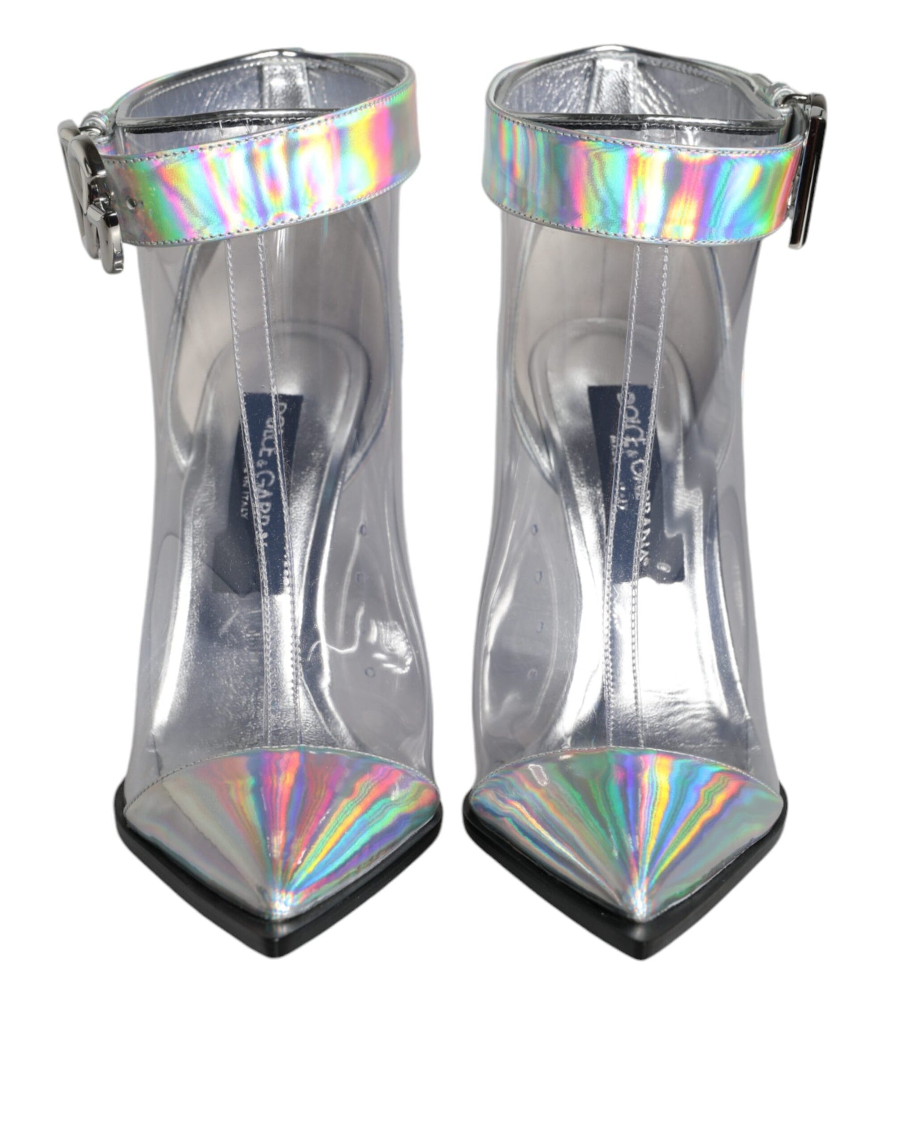 Dolce & Gabbana Silver Iridescent PVC Pointed Short Boots Shoes | Regal Royce