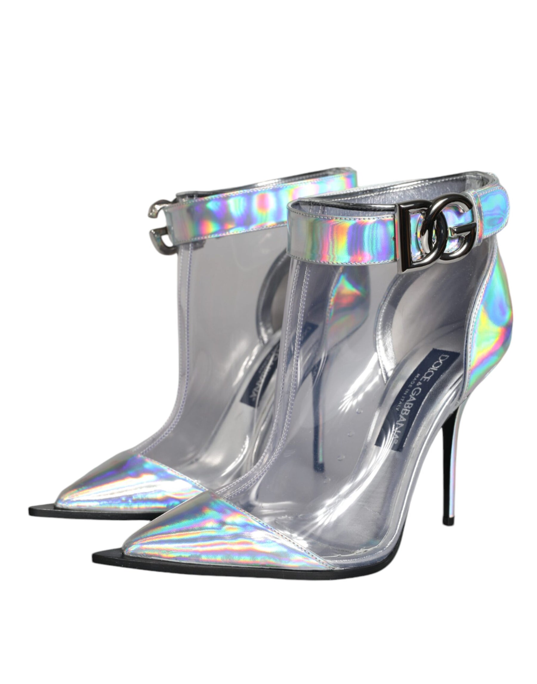 Dolce & Gabbana Silver Iridescent PVC Pointed Short Boots Shoes | Regal Royce