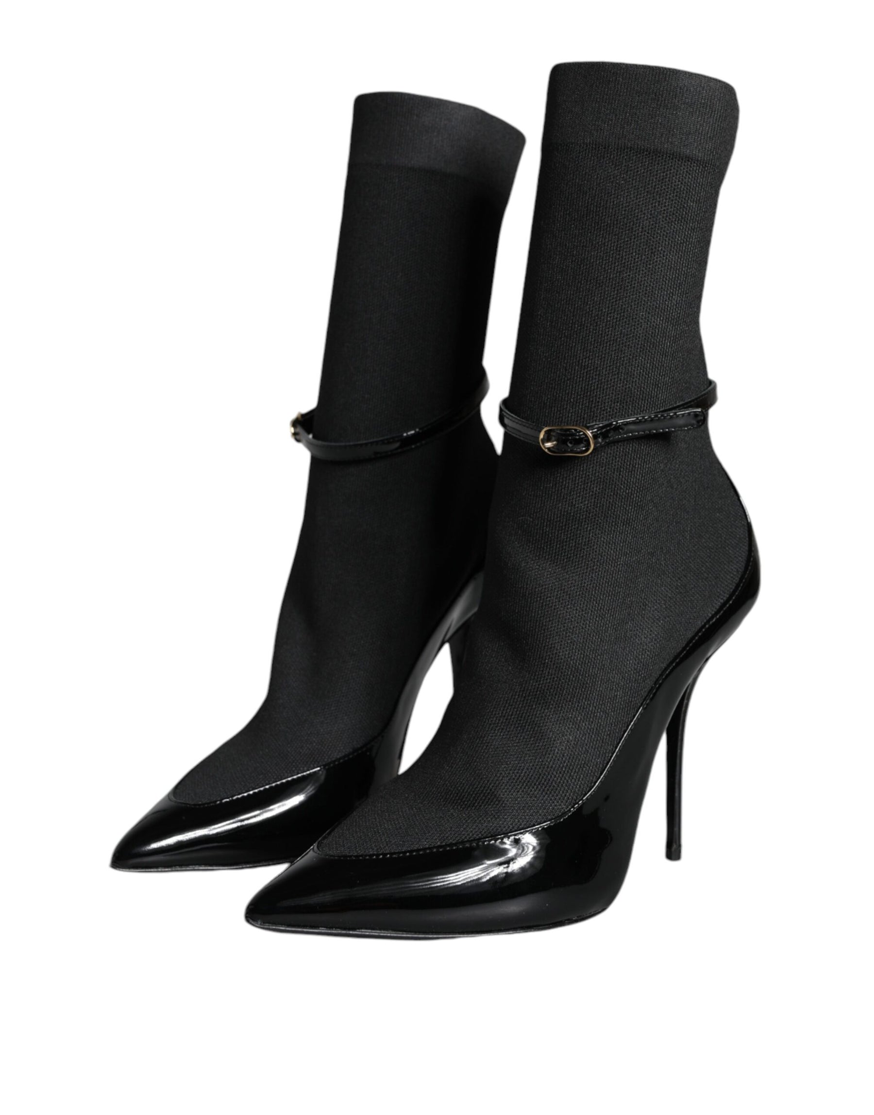 Dolce & Gabbana Black Leather Stilettos Booties Socks Shoes | Regal Royce