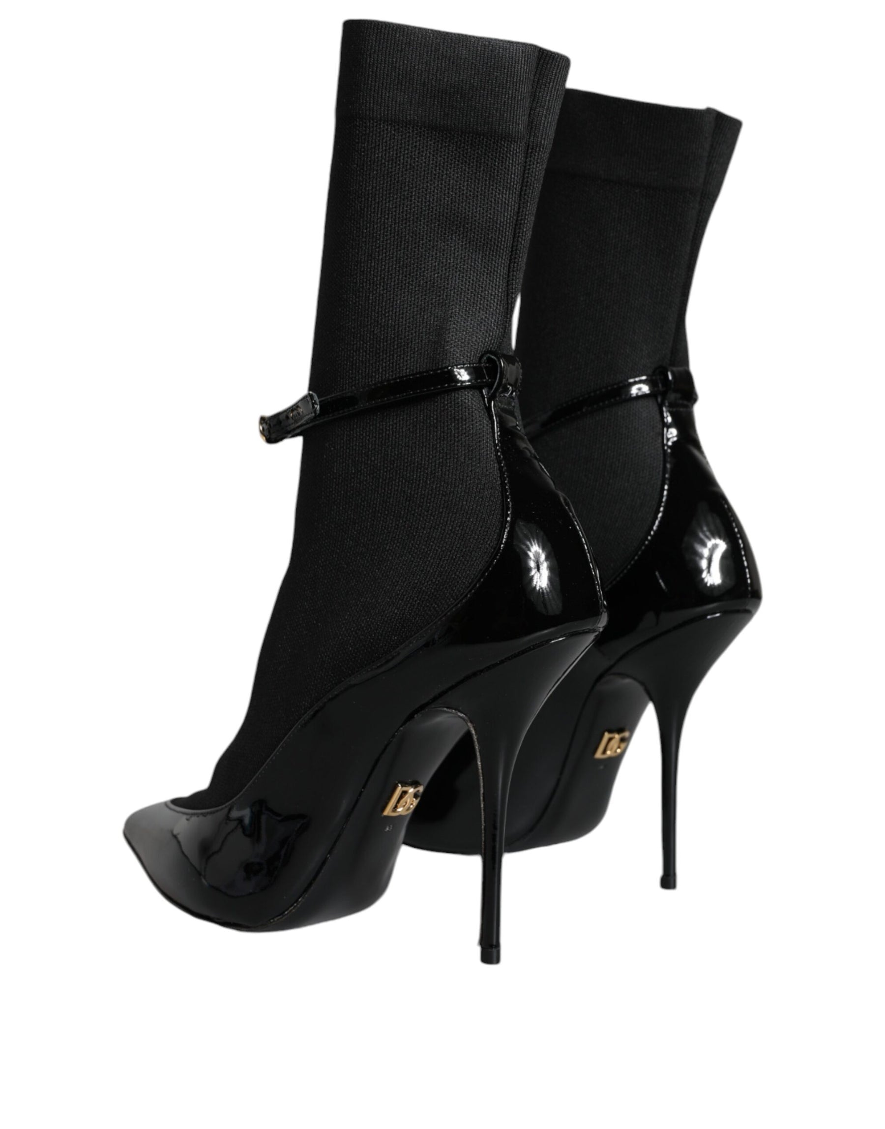 Dolce & Gabbana Black Leather Stilettos Booties Socks Shoes | Regal Royce