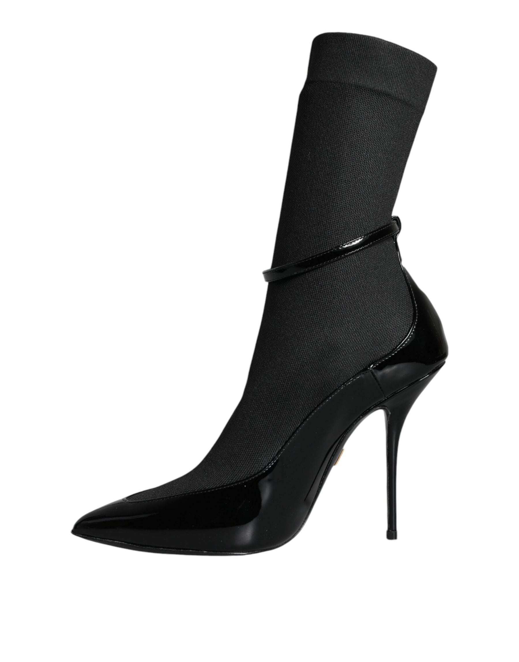 Dolce & Gabbana Black Leather Stilettos Booties Socks Shoes | Regal Royce