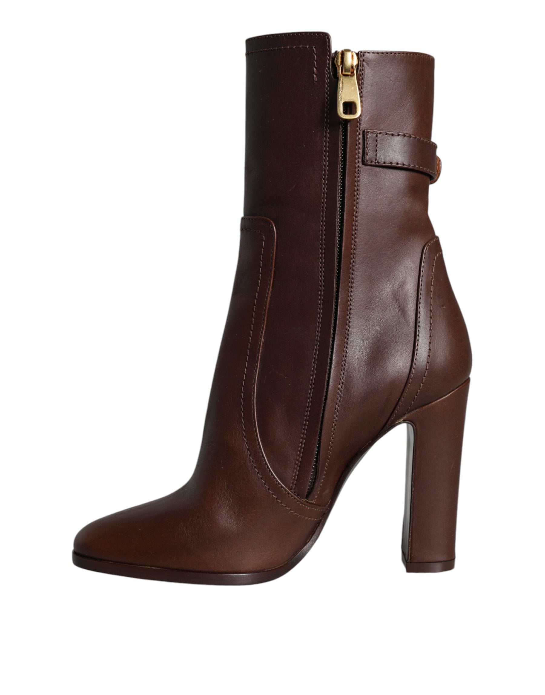 Dolce & Gabbana Brown Leather Heels Mid Calf Boots Shoes | Regal Royce