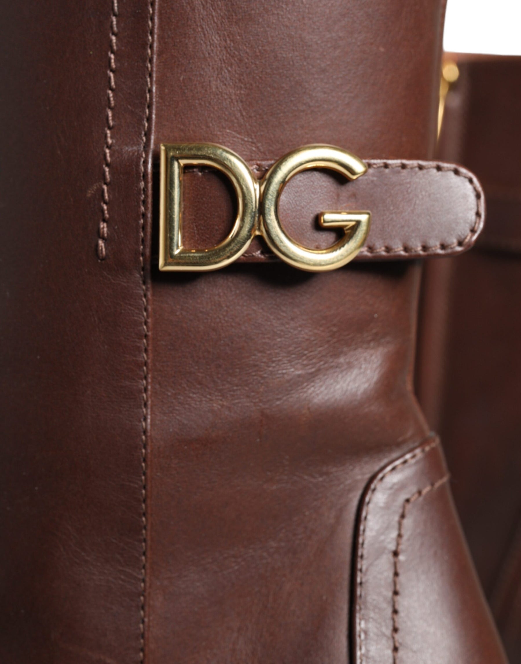 Dolce & Gabbana Brown Leather Heels Mid Calf Boots Shoes | Regal Royce
