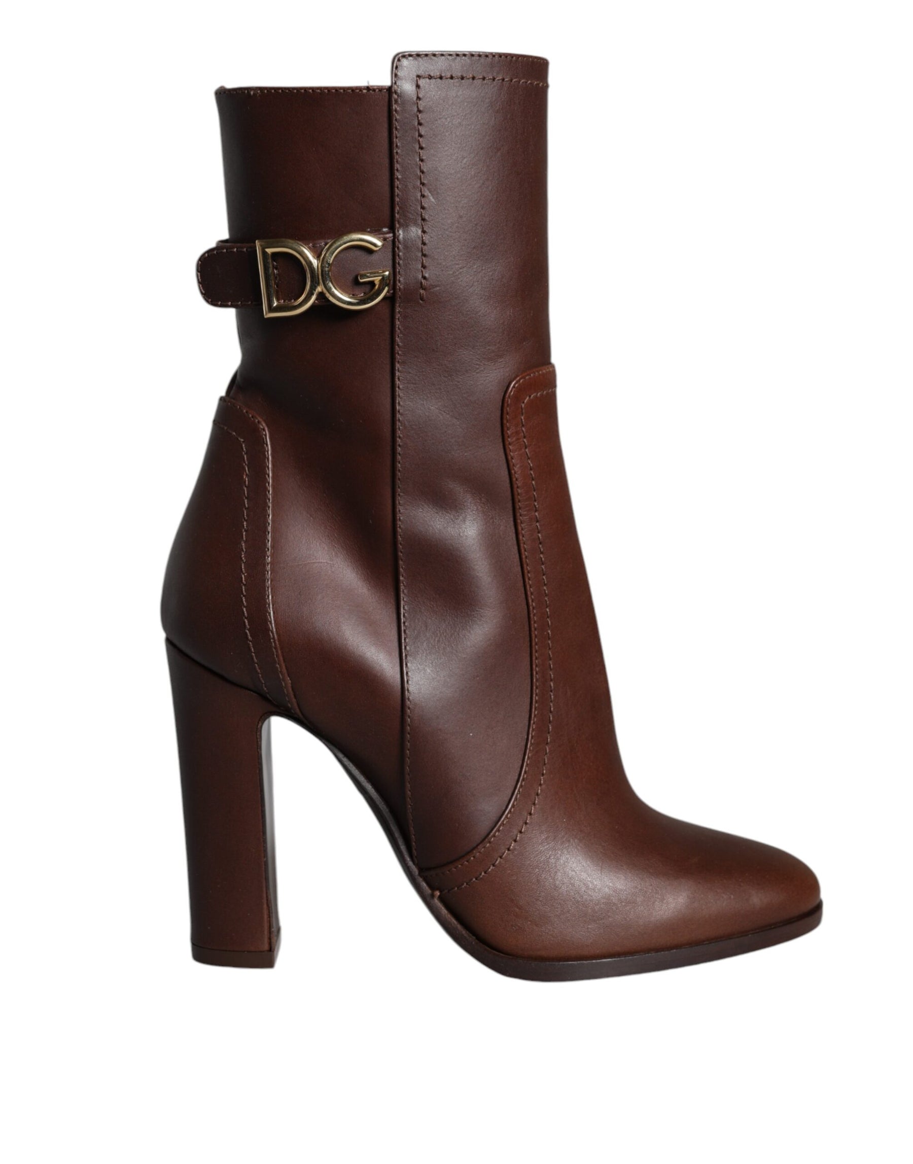 Dolce & Gabbana Brown Leather Heels Mid Calf Boots Shoes | Regal Royce