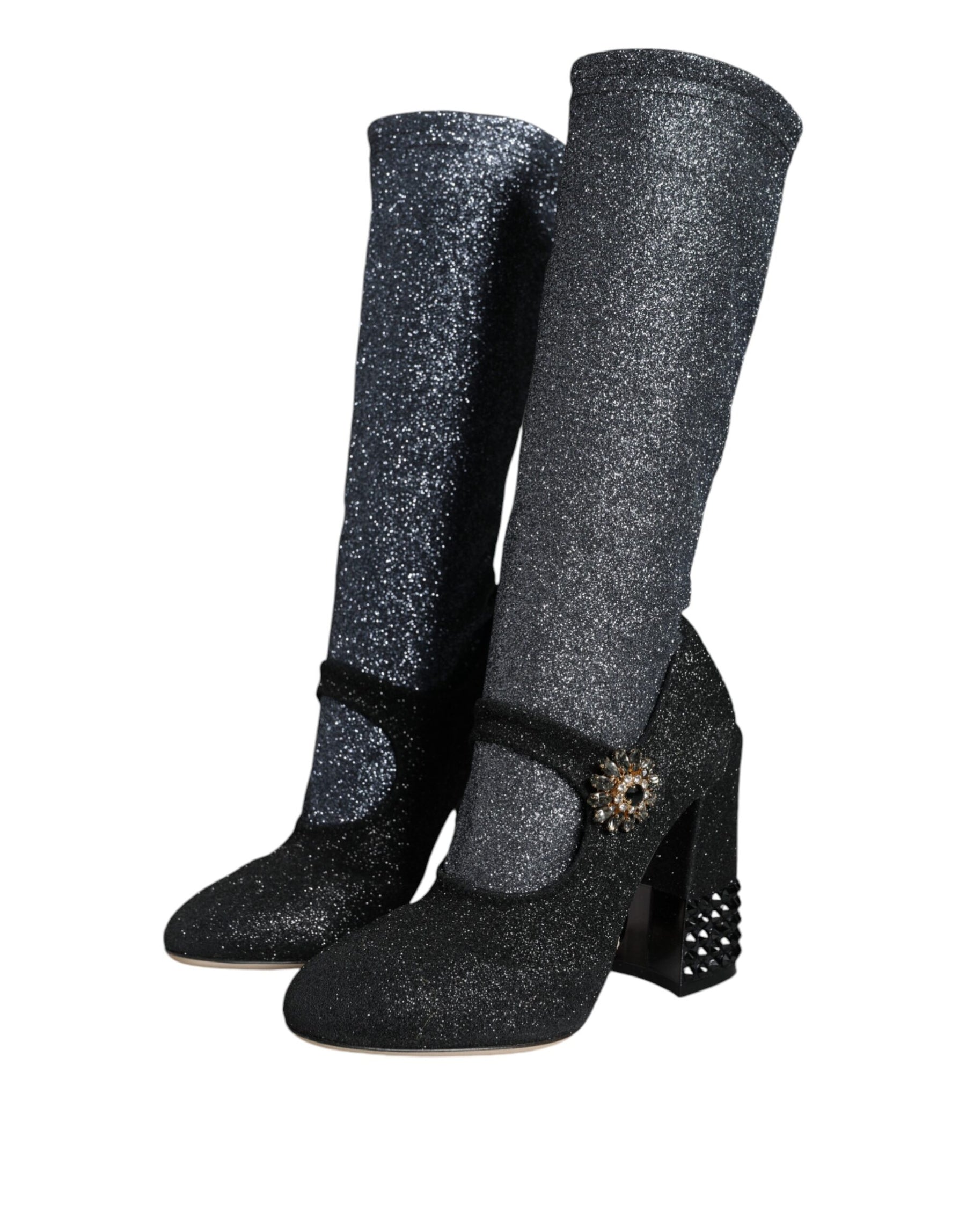Dolce & Gabbana Black Crystal Mary Janes Booties Shoes | Regal Royce
