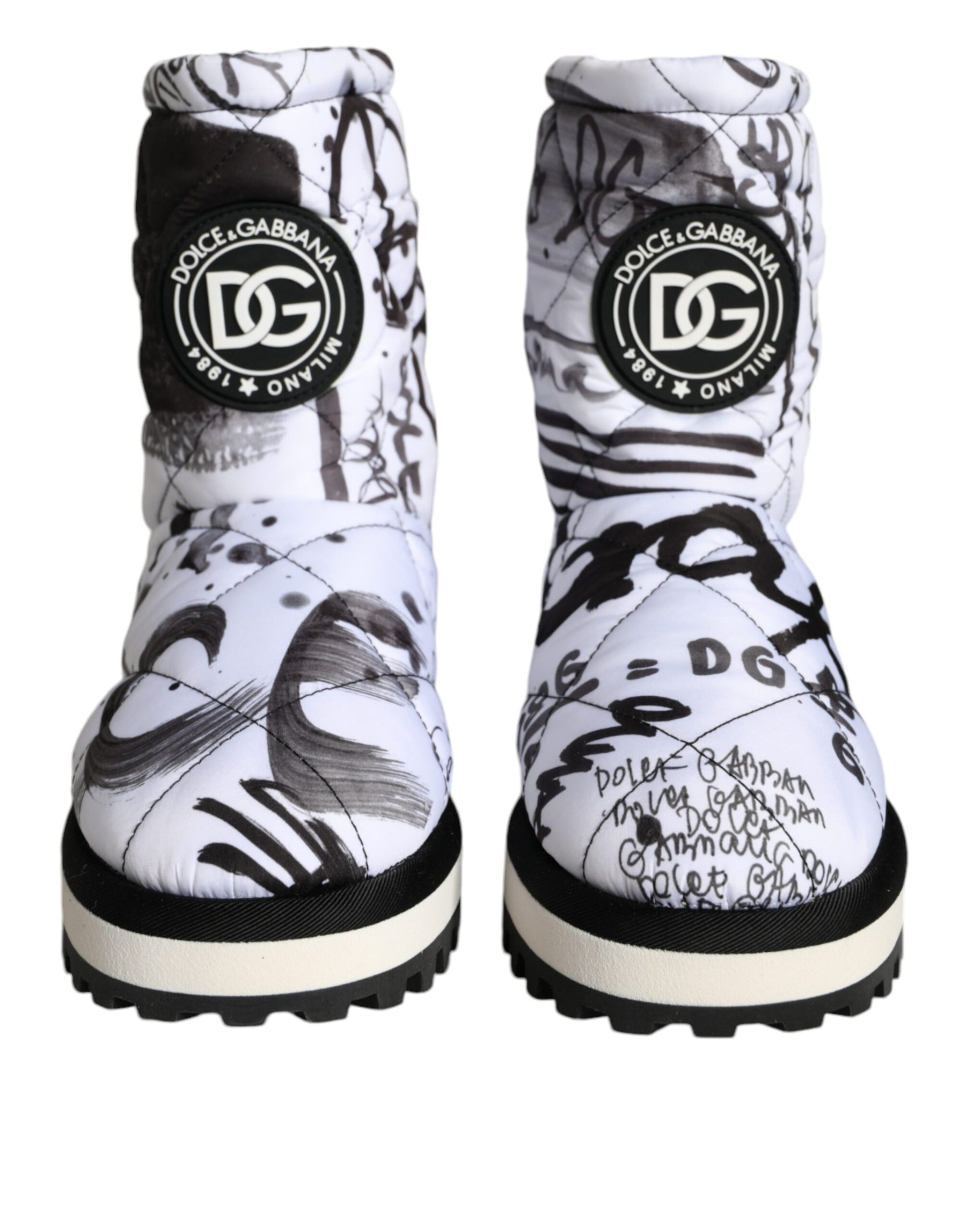 Dolce & Gabbana White Padded Logo Print Mid Calf Boots Shoes | Regal Royce