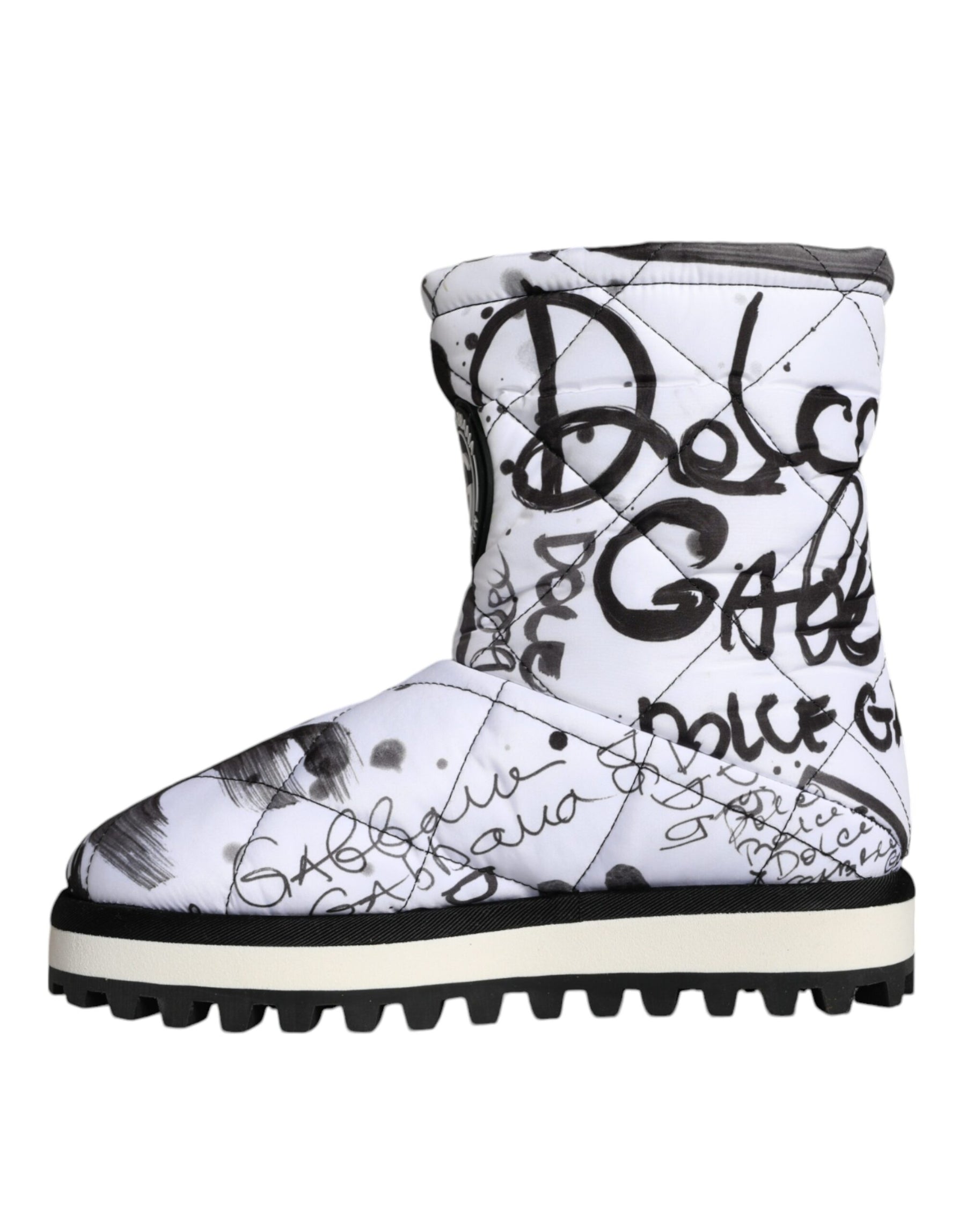 Dolce & Gabbana White Padded Logo Print Mid Calf Boots Shoes | Regal Royce