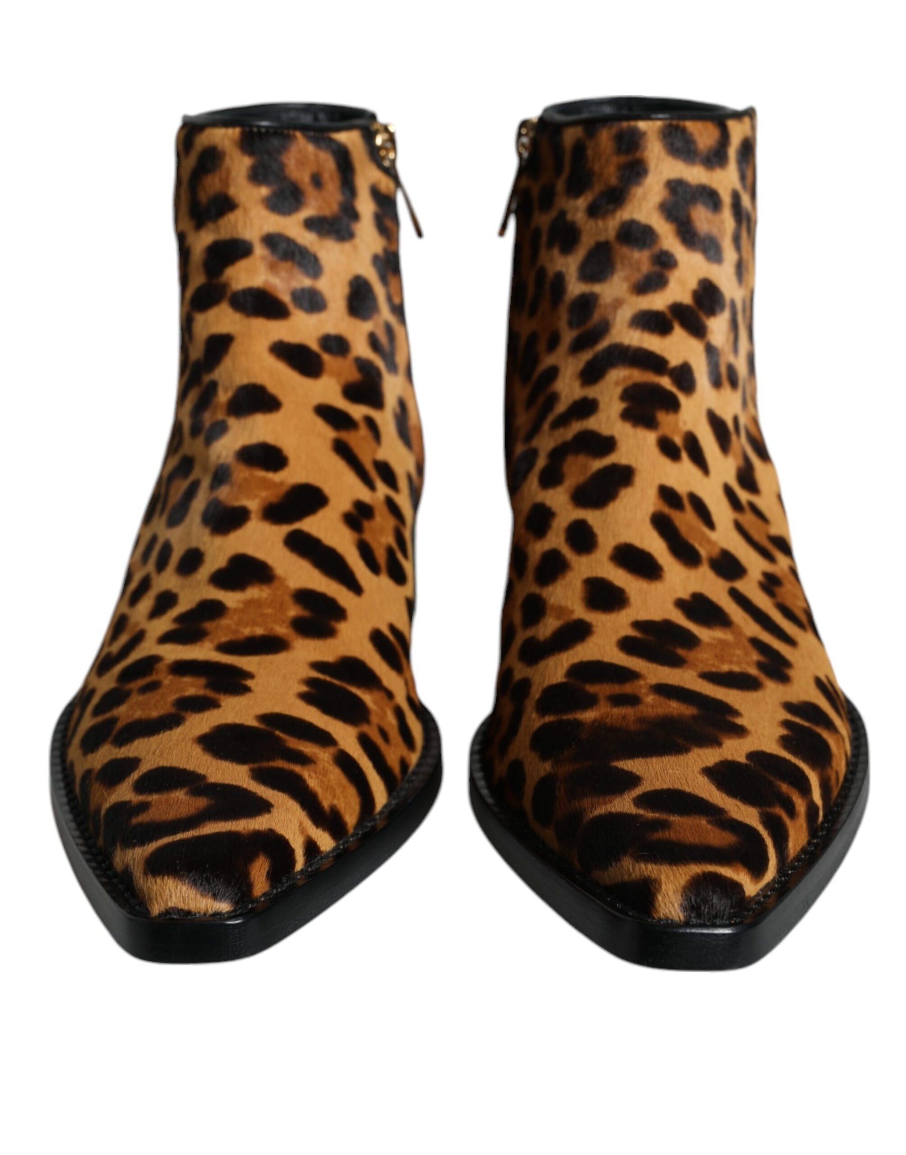 Dolce & Gabbana Brown Leopard Calf Fur Ankle Boots Shoes | Regal Royce