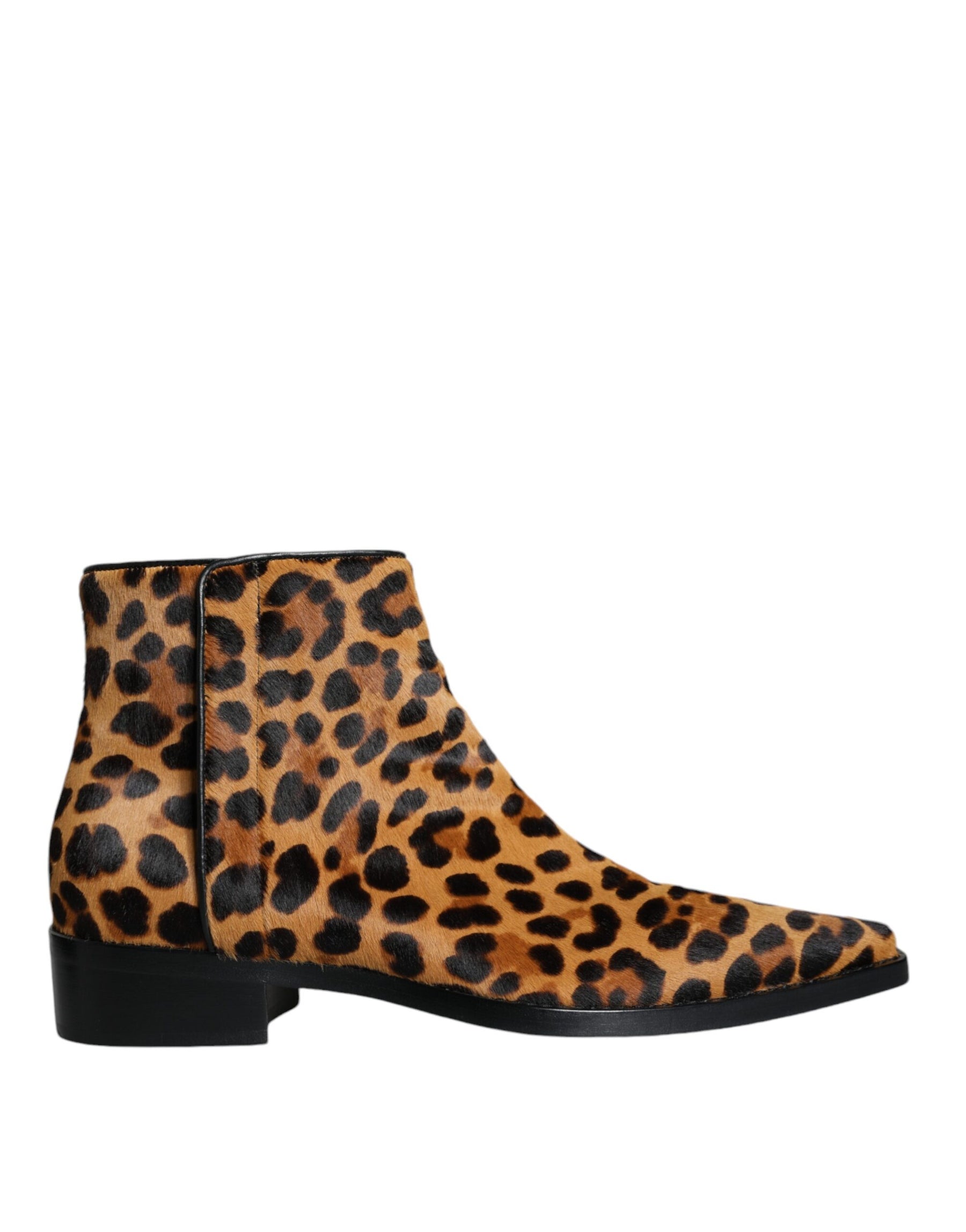 Dolce & Gabbana Brown Leopard Calf Fur Ankle Boots Shoes | Regal Royce